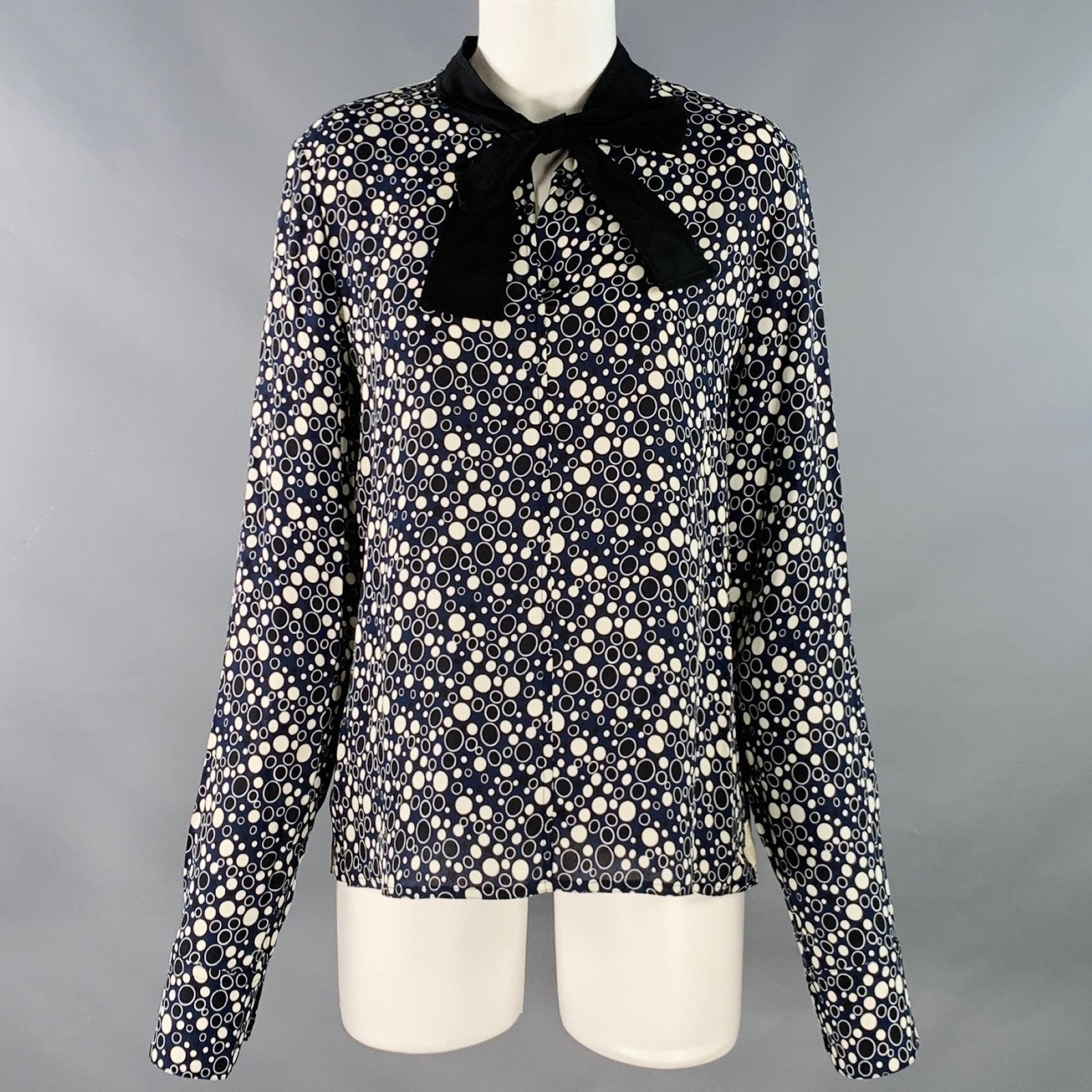 Marni MARNI Size 4 Navy Black Viscose Circles Bow Blouse Size S / US 4 / IT 40 - 1 Thumbnail