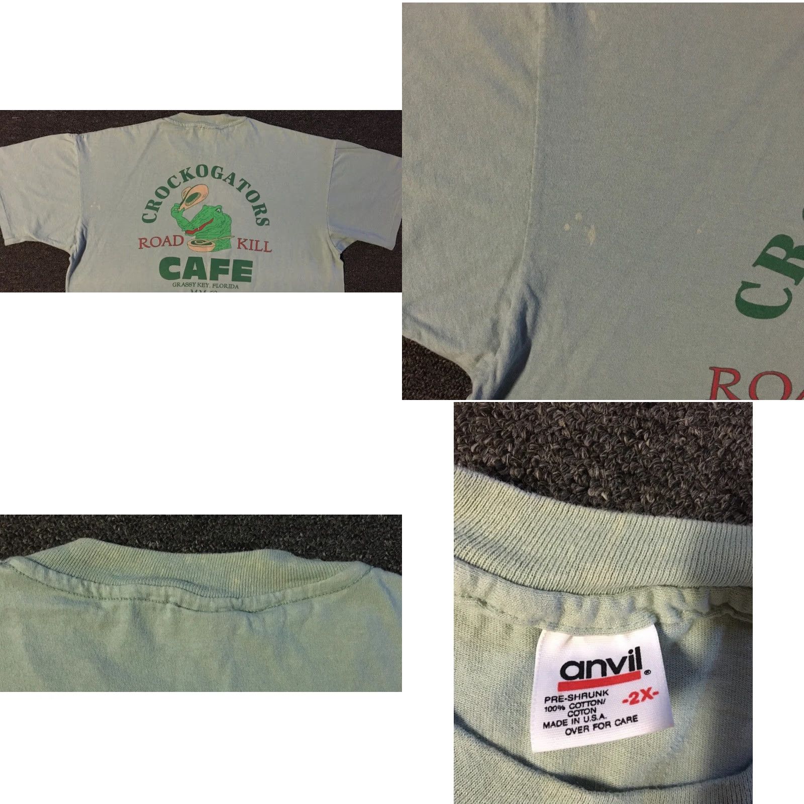 Vintage VINTAGE 90s Roadkill Cafe Florida Faded Distressed Shirt 2XL Green Graphic Tee Men Size US XXL / EU 58 / 5 - 9 Thumbnail