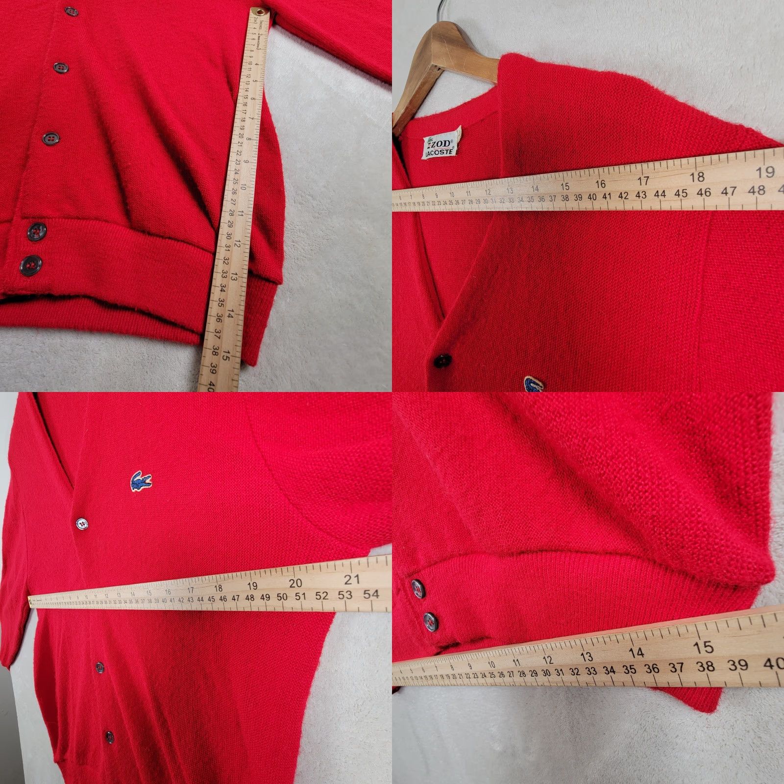 Lacoste VINTAGE Lacoste V-Neck Cardigan Sweater Red Men Size Large Button Logo Cardigan 80s 90s 60s Mens Size US L / EU 52-54 / 3 - 8 Thumbnail