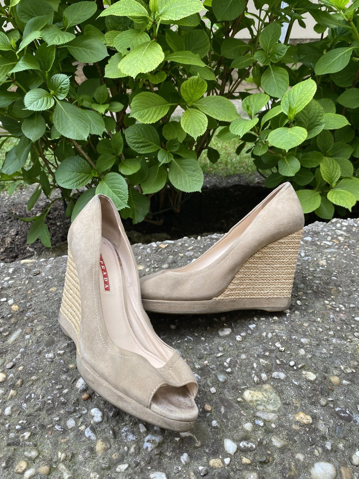 Prada Vintage Prada beige Suede Espadrille Wedge Sandals Size US 7.5 / IT 37.5 - 1 Thumbnail