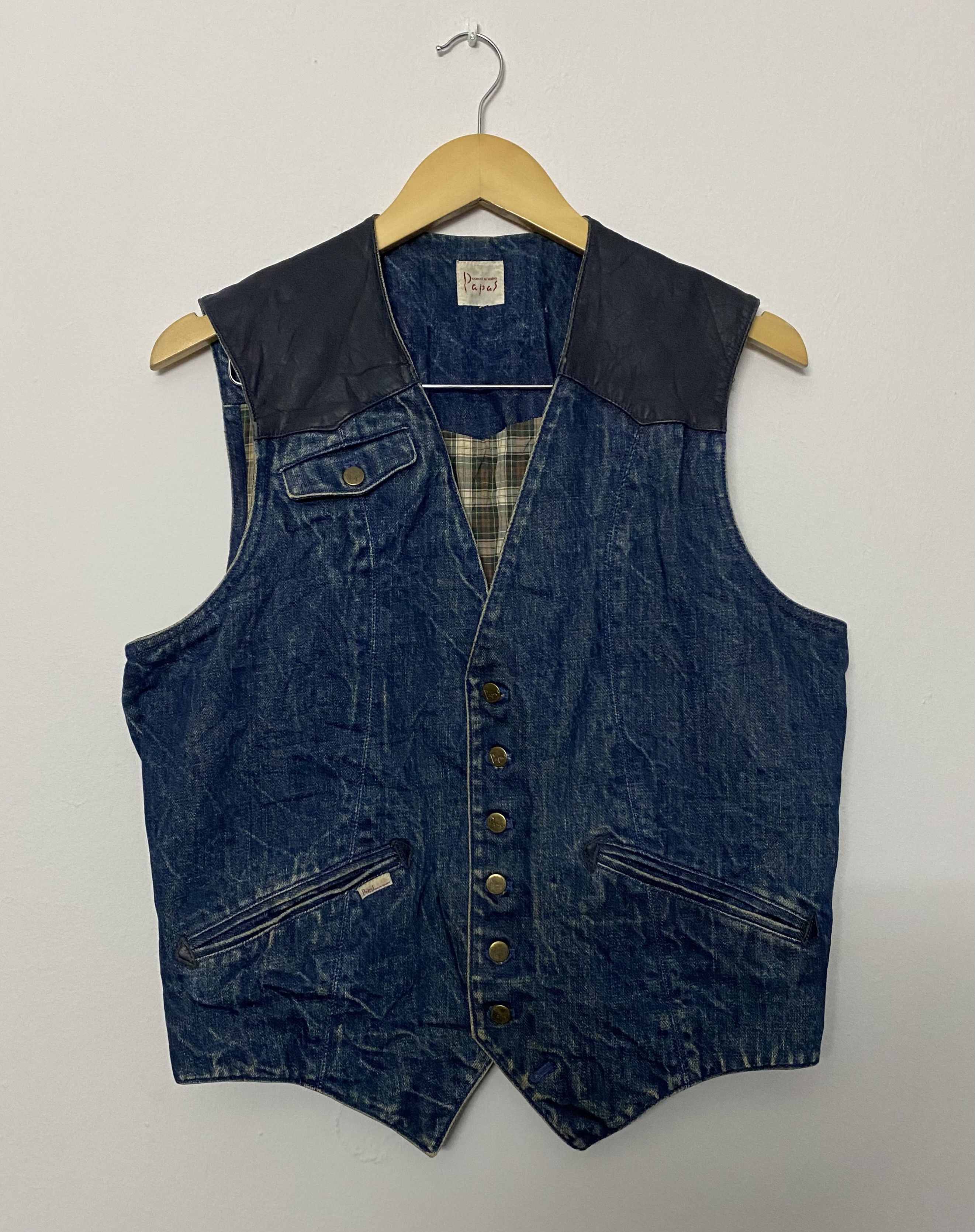 Japanese Brand Papas Maniere De Heming Denim Leather Western Vest Size S Size 48R - 1 Thumbnail