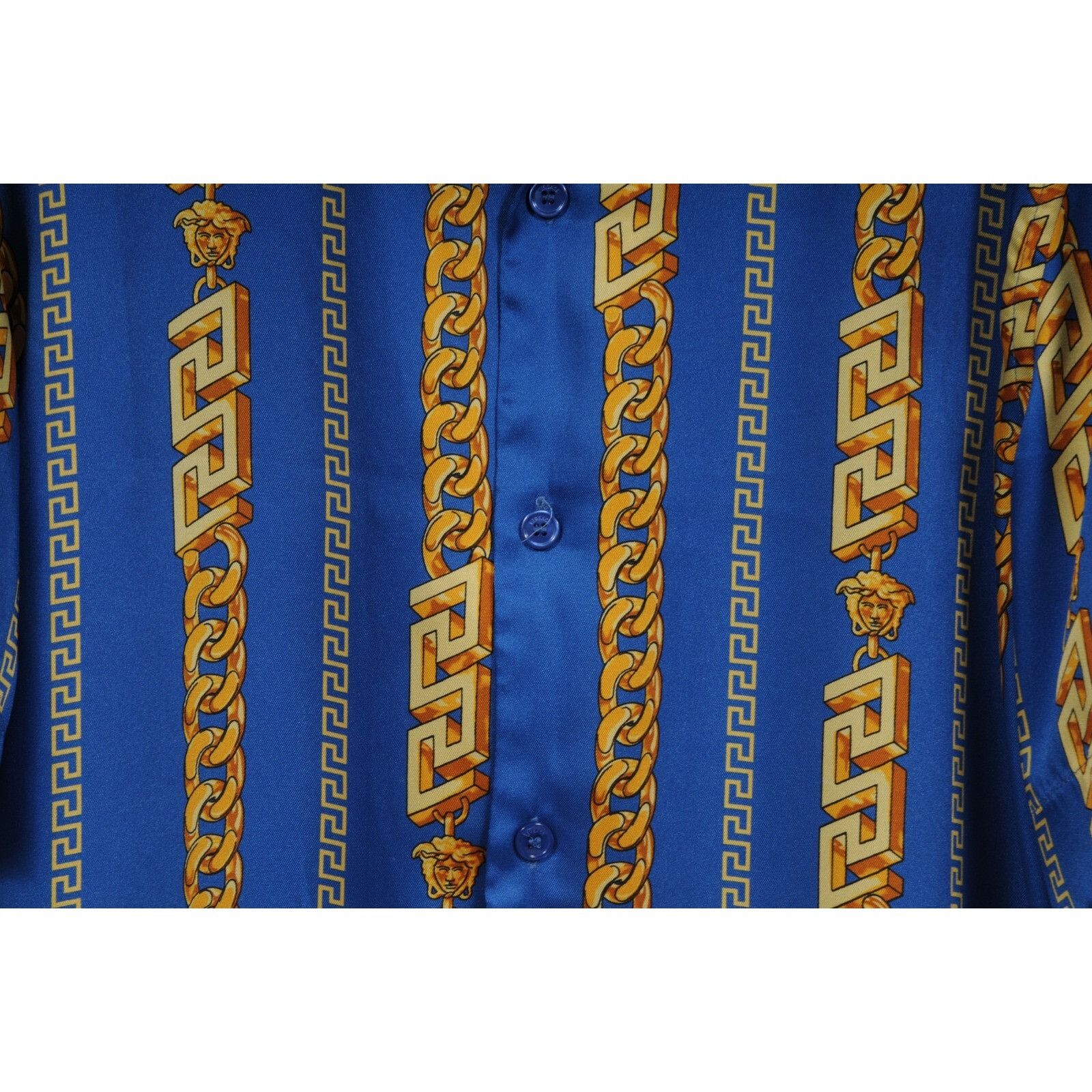 Versace Chain Link Bowling Shirt IT 48 Blue Gold Size US M / EU 48-50 / 2 - 4 Thumbnail