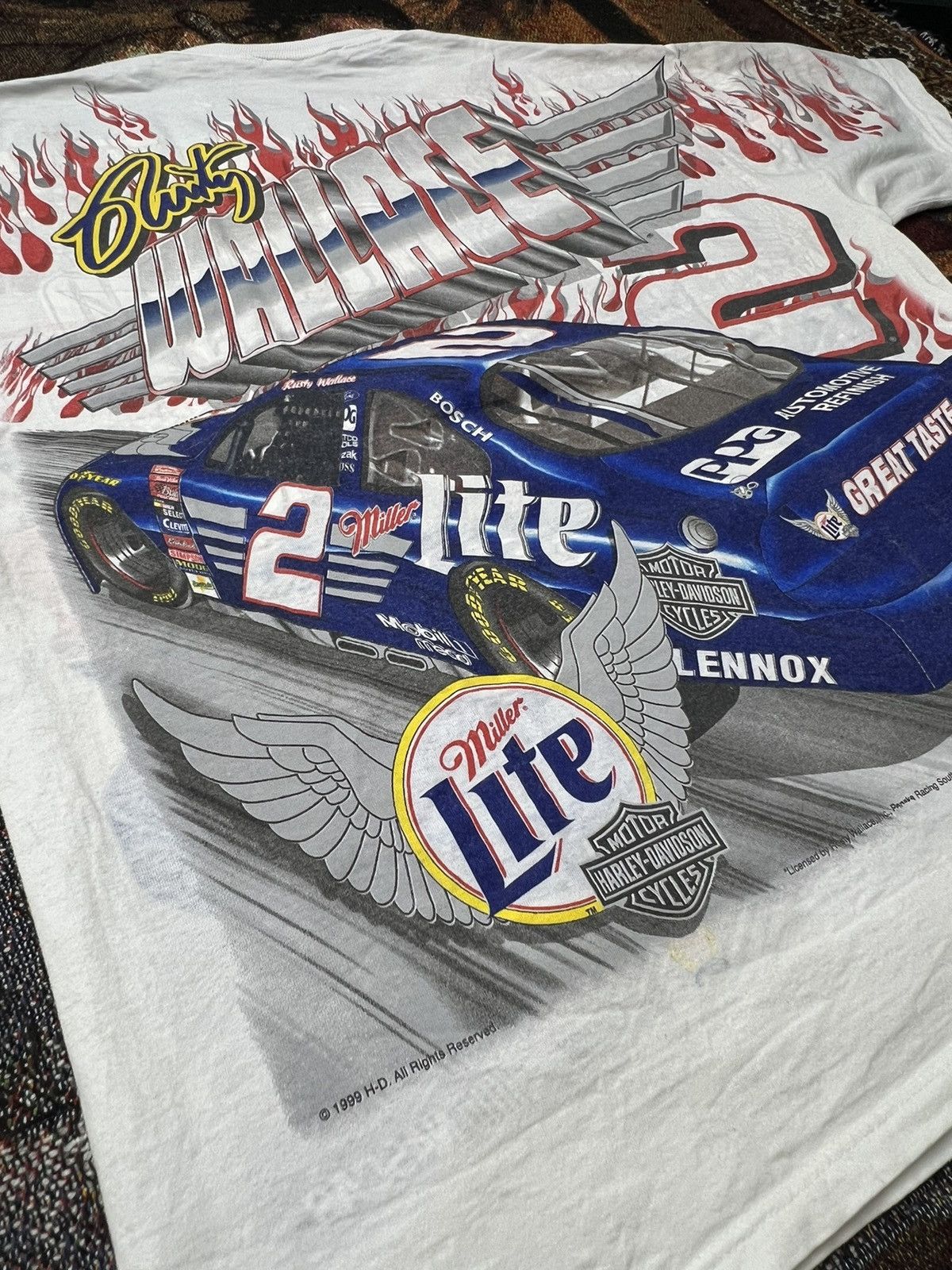 NASCAR Rare Misprint Vintage NASCAR Rusty Wallace Harley AOP Tee Size US L / EU 52-54 / 3 - 6 Thumbnail
