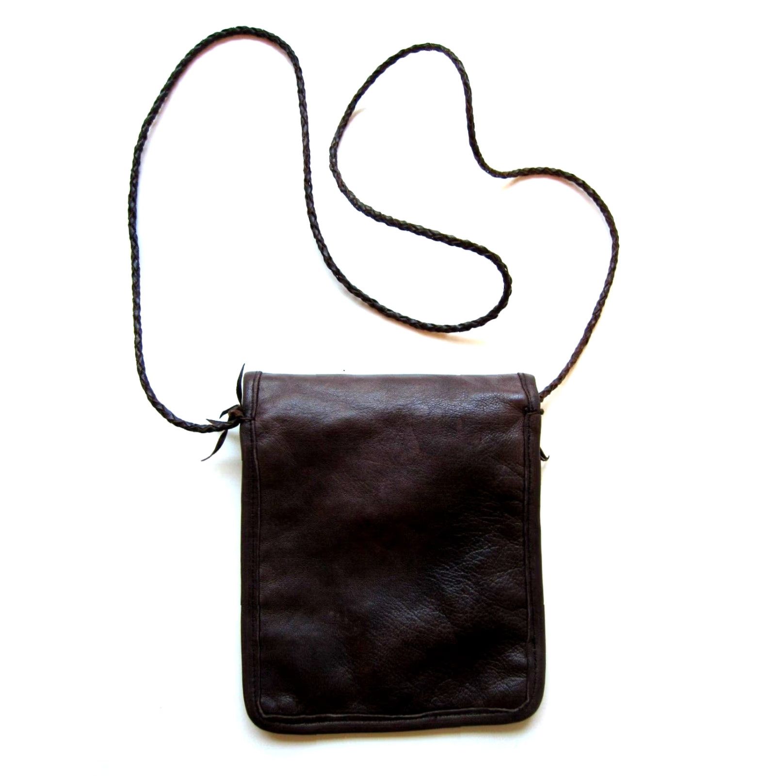 Vintage VINTAGE Handmade Brown Leather Pink Textile Small Satchel Crossbody Purse Size ONE SIZE - 4 Thumbnail