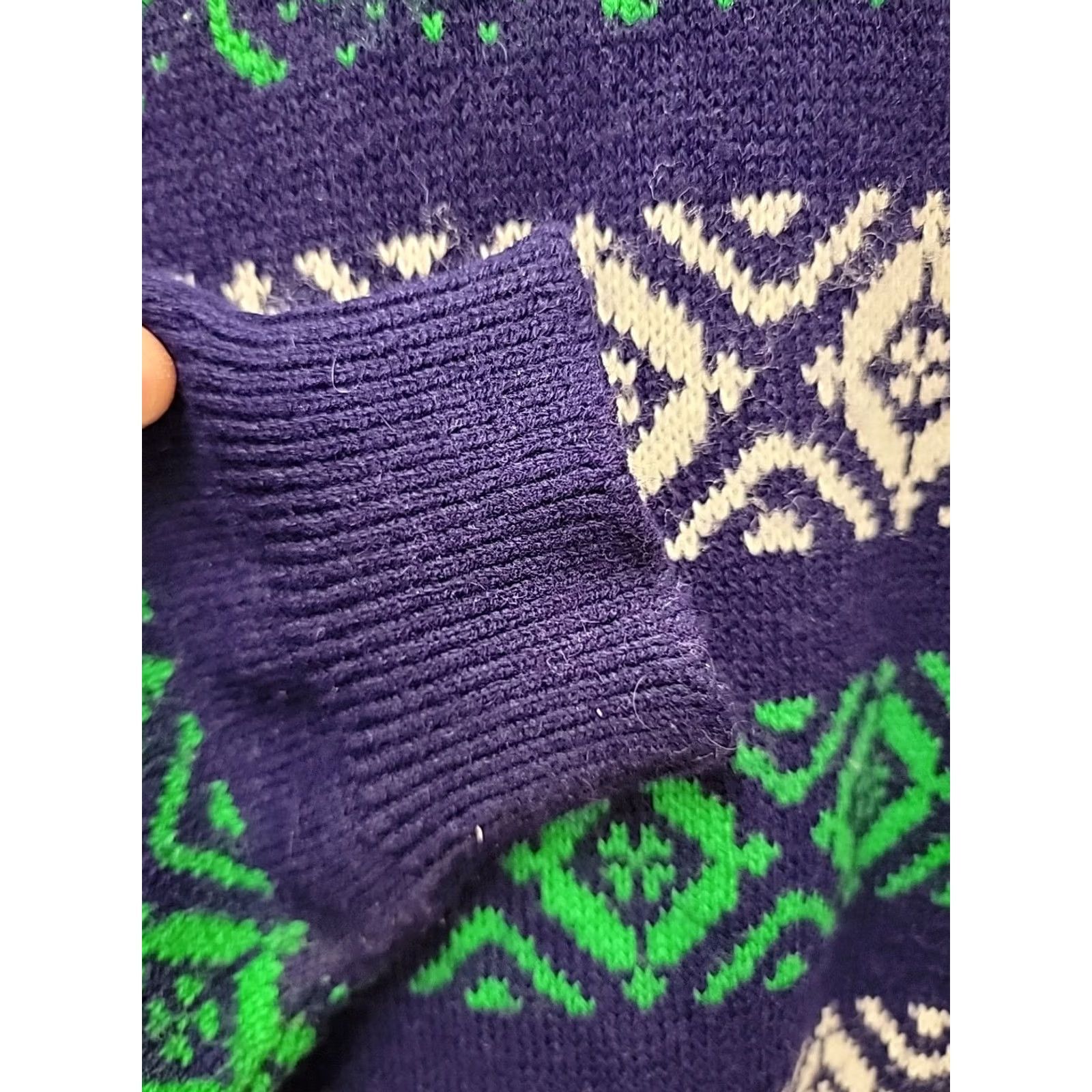 NEXT VINTAGE What's Next SHAMROCK Crew Neck Sweater Long Sleeve Unisex Adults L Blue Acrylic Knit Pullover St Patrick's Day Geometric Pattern Mens Womens Size US L / EU 52-54 / 3 - 4 Thumbnail