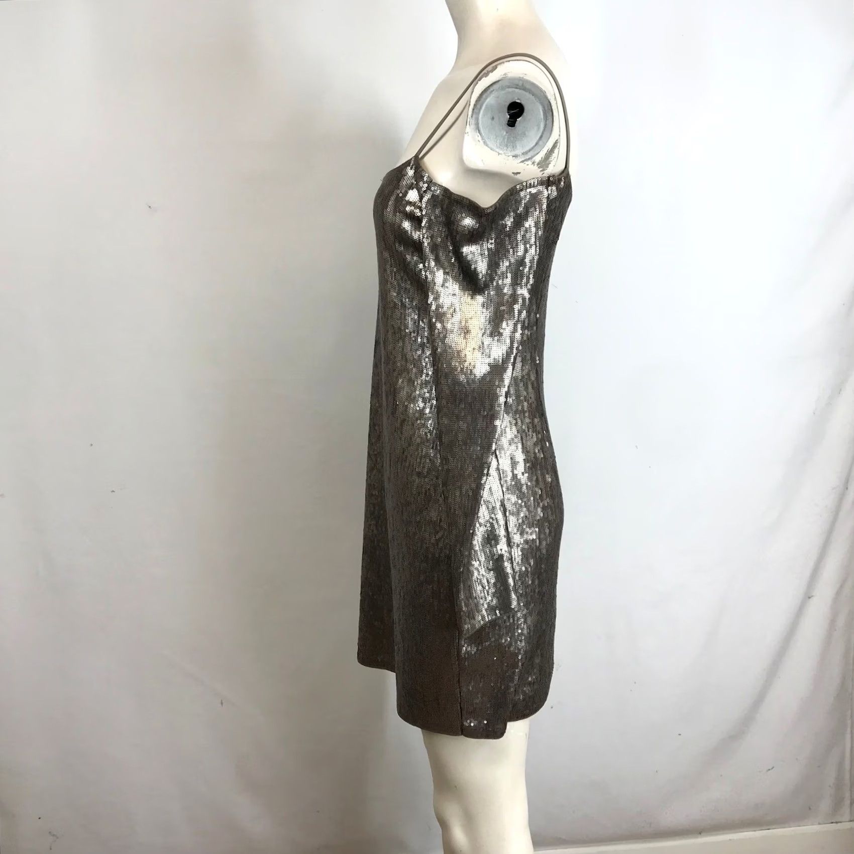 Express EXPRESS Sequin Cold Shoulder Long Sleeve Bodycon Mini Dress Womens M Silver Size M / US 6-8 / IT 42-44 - 6 Thumbnail
