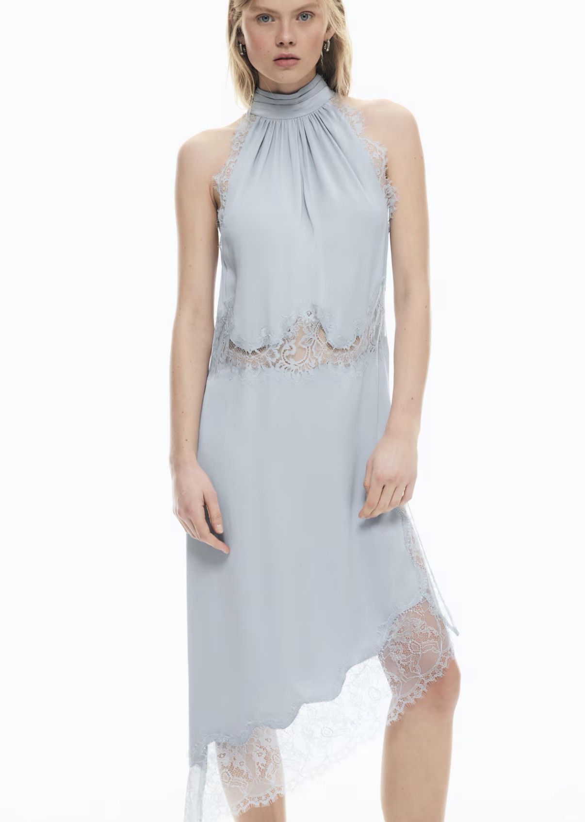 H&M H&M Light Dusty Blue lace trim dress Size S / US 4 / IT 40 - 1 Thumbnail
