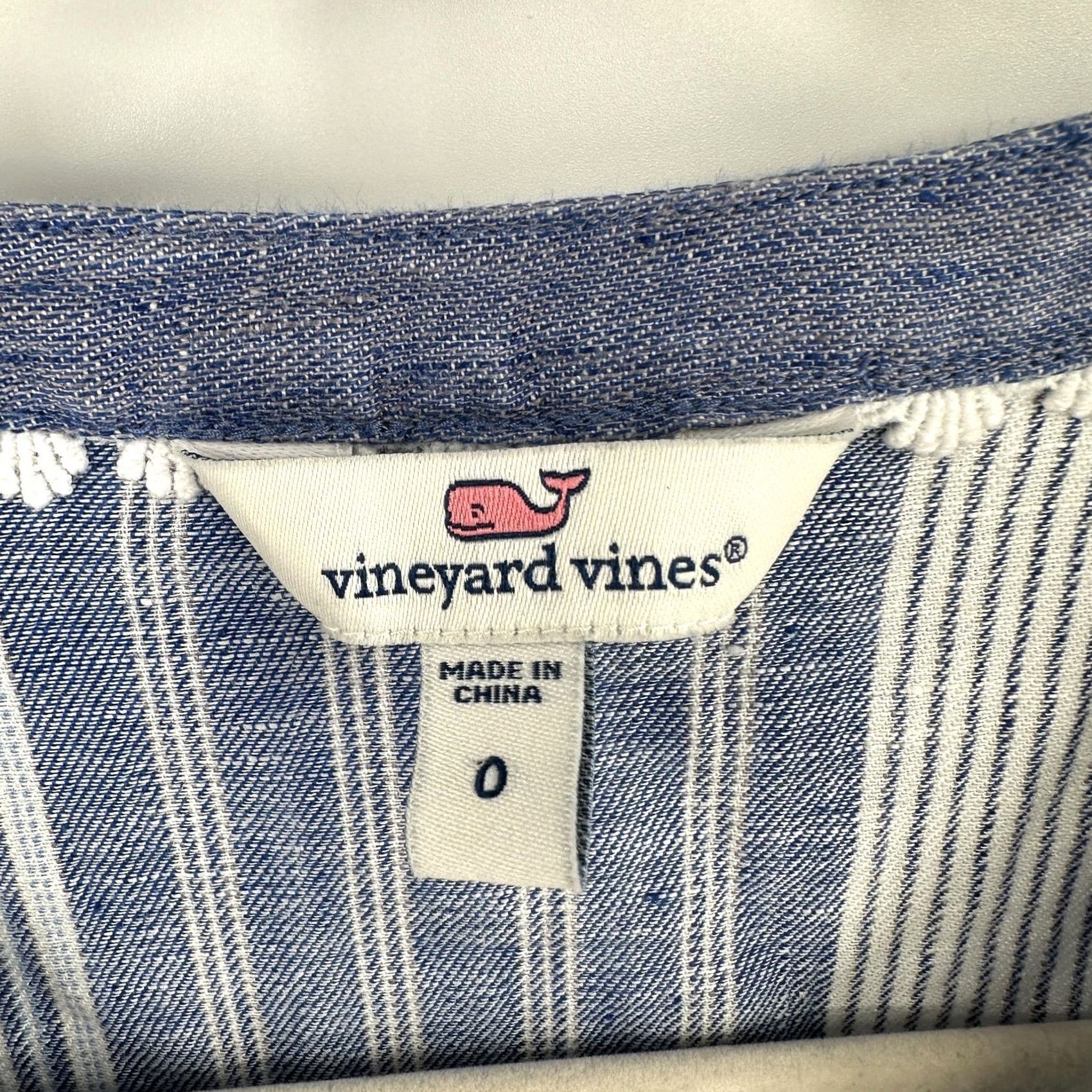 Vineyard Vines VINEYARD VINES Dress Womens 0 Blue White Striped Linen Tassel Boho Tunic Summer Shirt Dress Beach Resort Bohemian Cap Sleeve V-Neck Casual Womens Size XS / US 0-2 / IT 36-38 - 4 Thumbnail