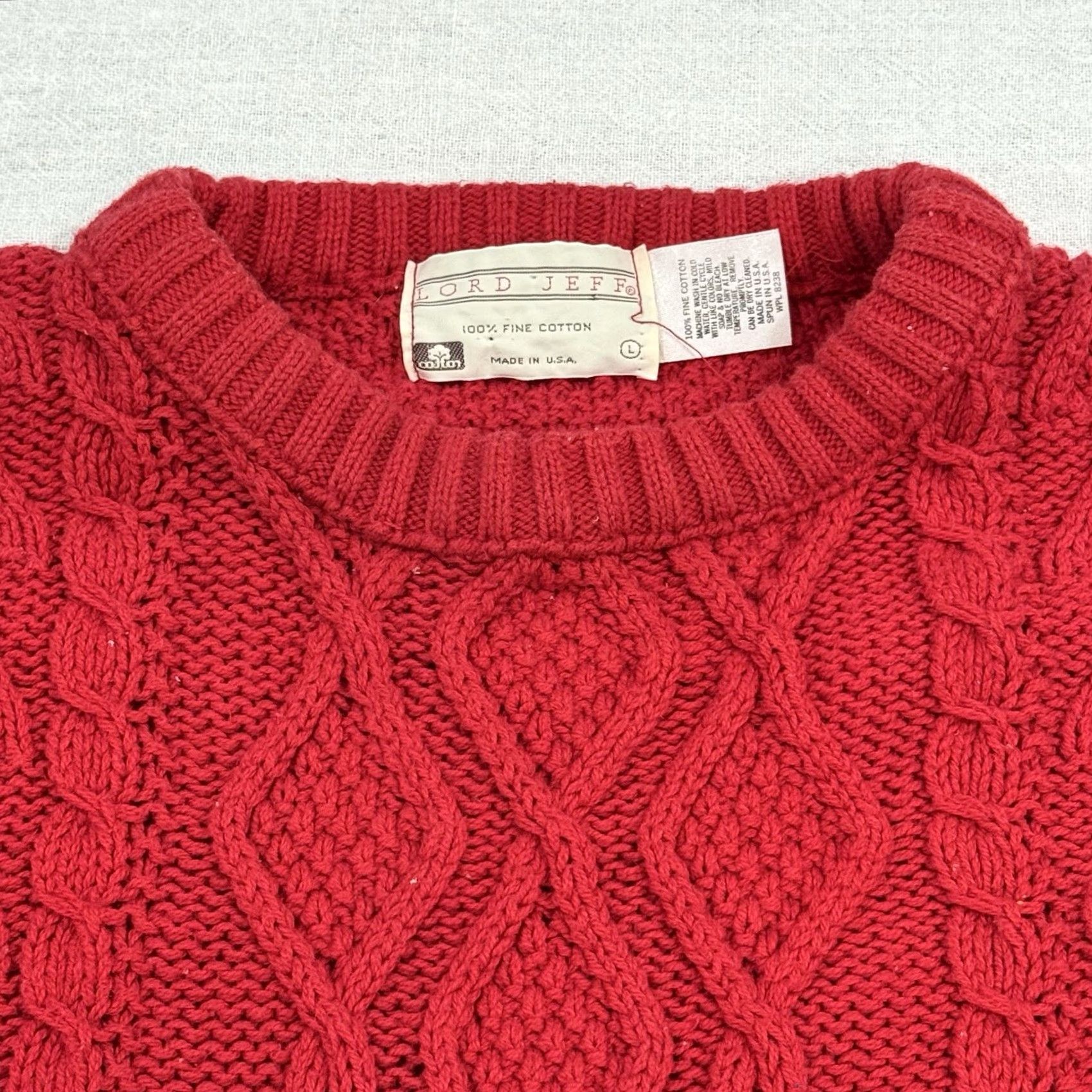 Vintage VINTAGE Lord Jeff Sweater Cable Knit Fisherman Red Crew Neck Long Sleeve Men L Size US L / EU 52-54 / 3 - 6 Thumbnail