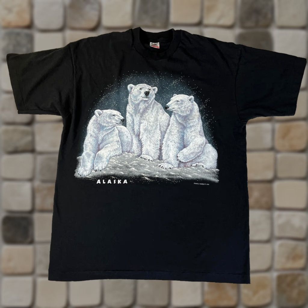 Fruit Of The Loom VINTAGE Fletcher's Wildlife 1994 Alaska Polar Bears T-Shirt Unisex Adults XL Black 90s Family Cotton Fruit of the Loom Shirt Boys Girls Mens Womens Size US XL / EU 56 / 4 - 1 Thumbnail