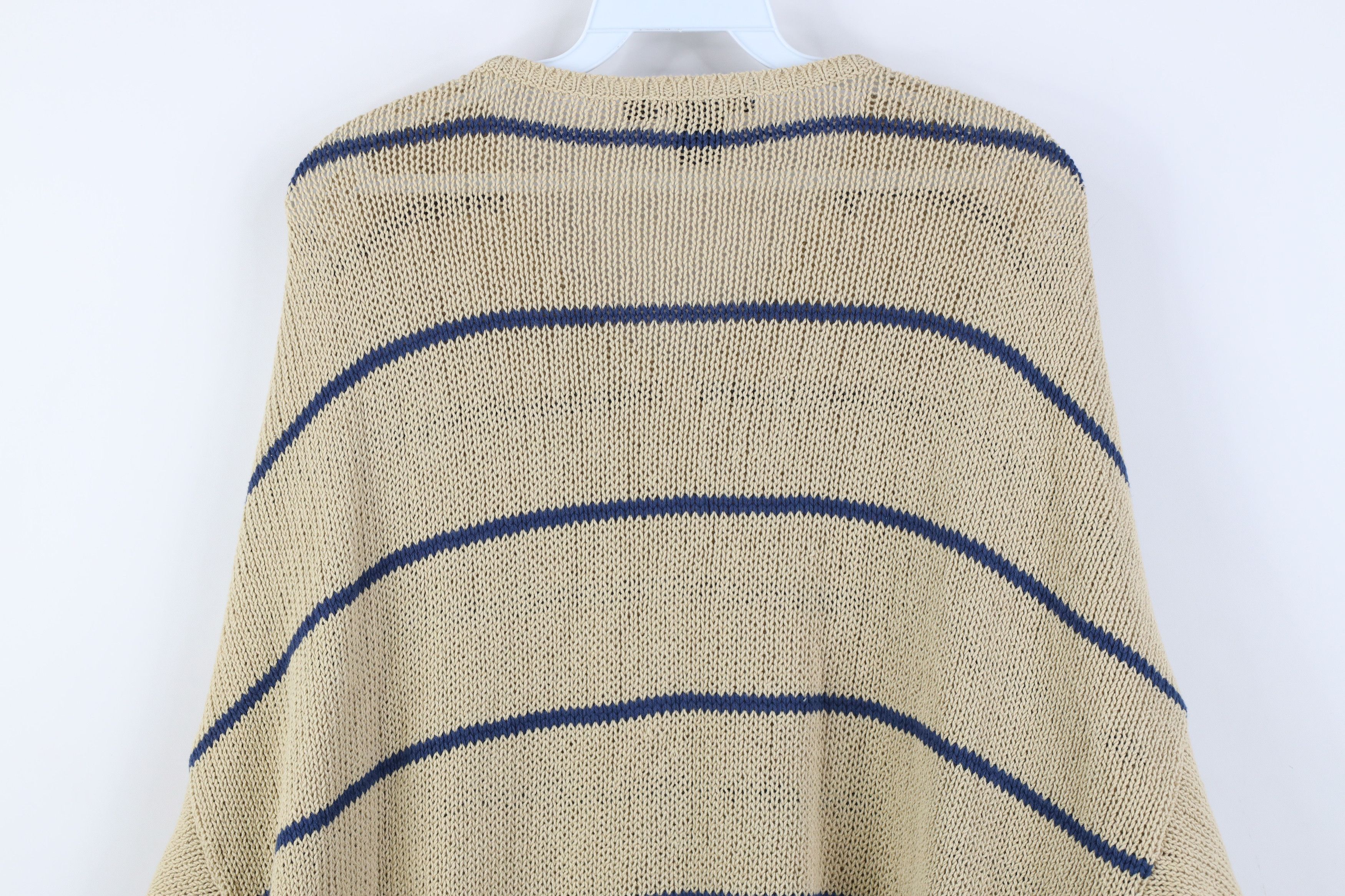Vintage 90s Nautica Cotton Knit Striped V-Neck Sweater Beige
