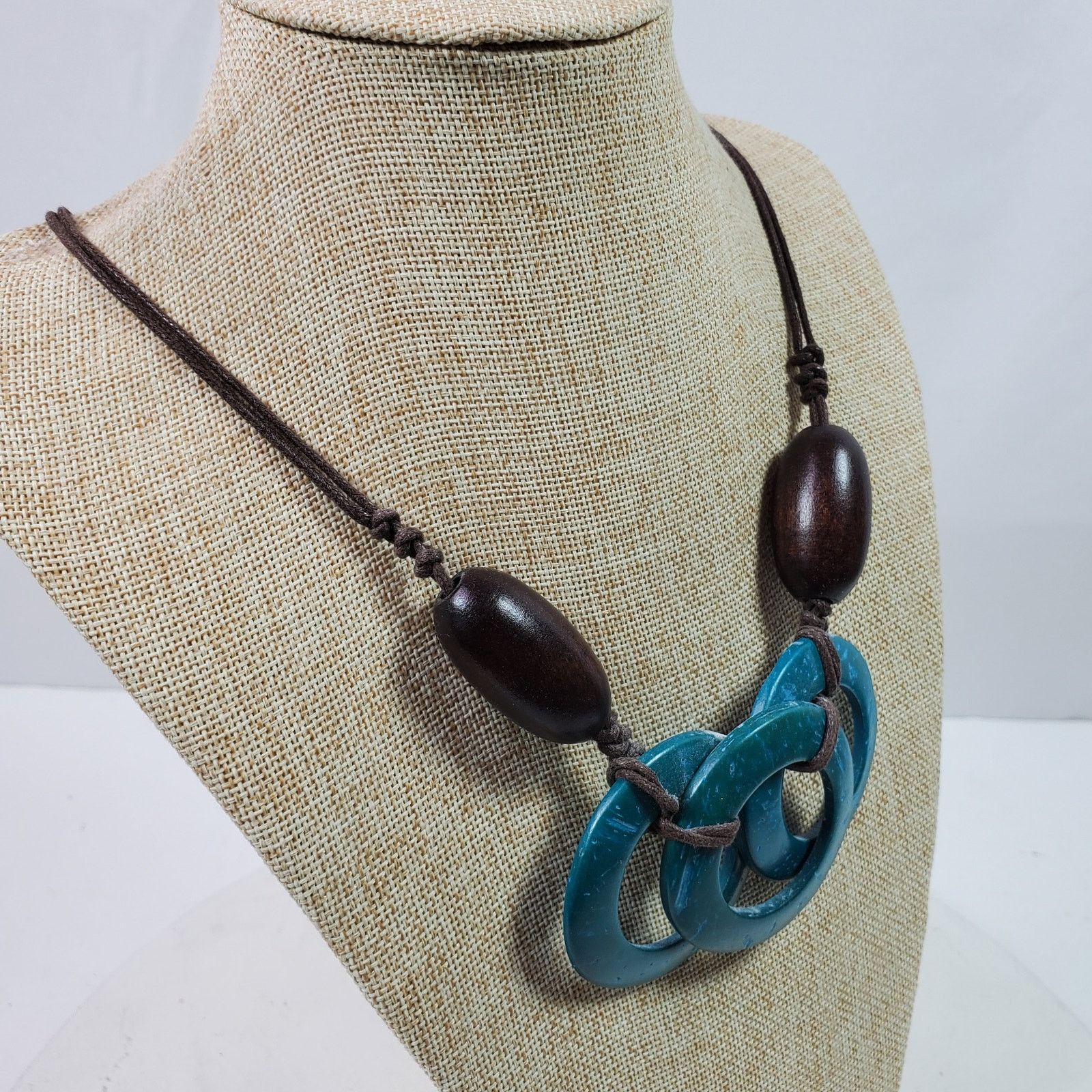 The Unbranded Brand Hand Knotted Hippie Necklace Brown Blue Adjustable Up to 28" Size ONE SIZE - 2 Thumbnail