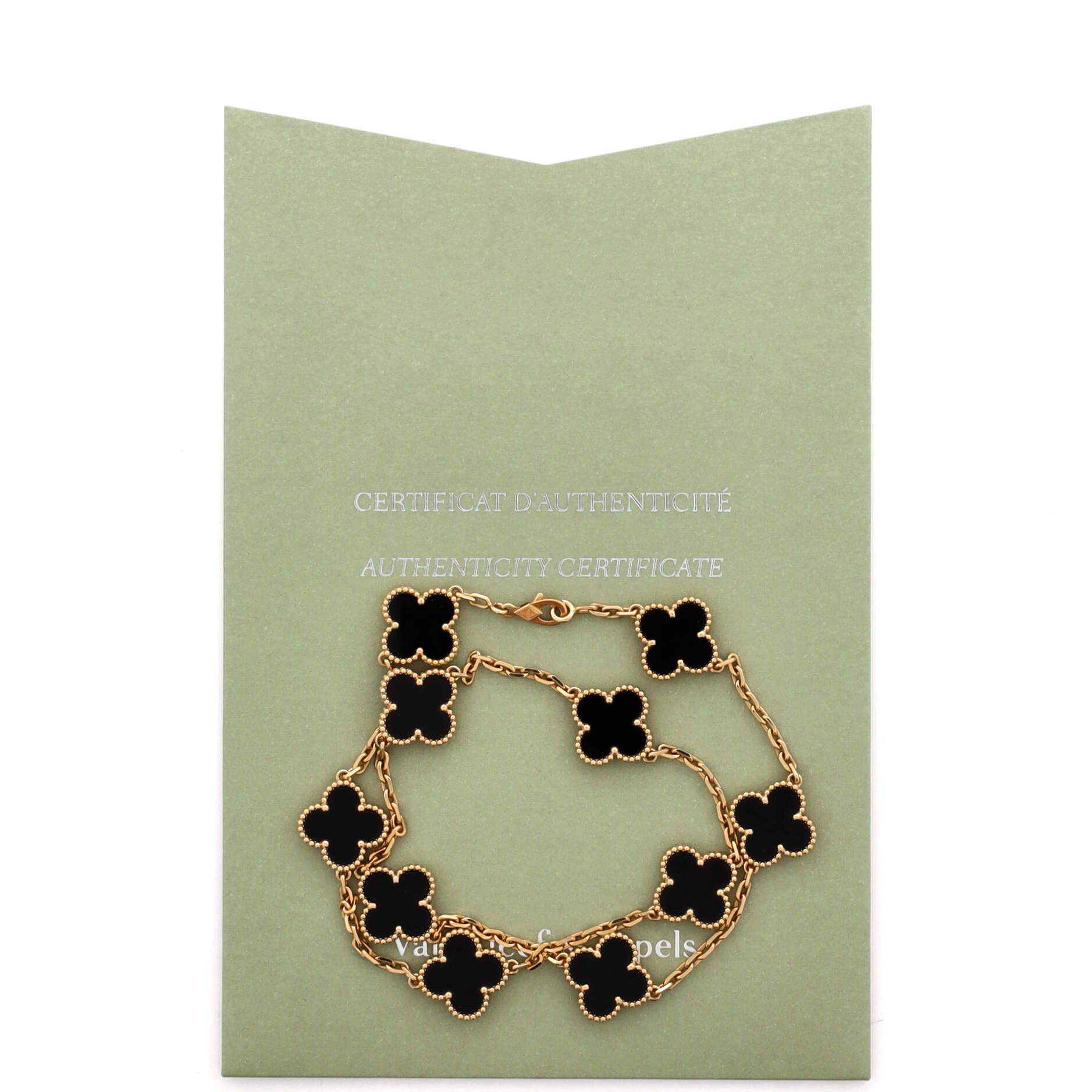 Vintage Alhambra 10 Motifs Necklace 18K Yellow Gold and Onyx
