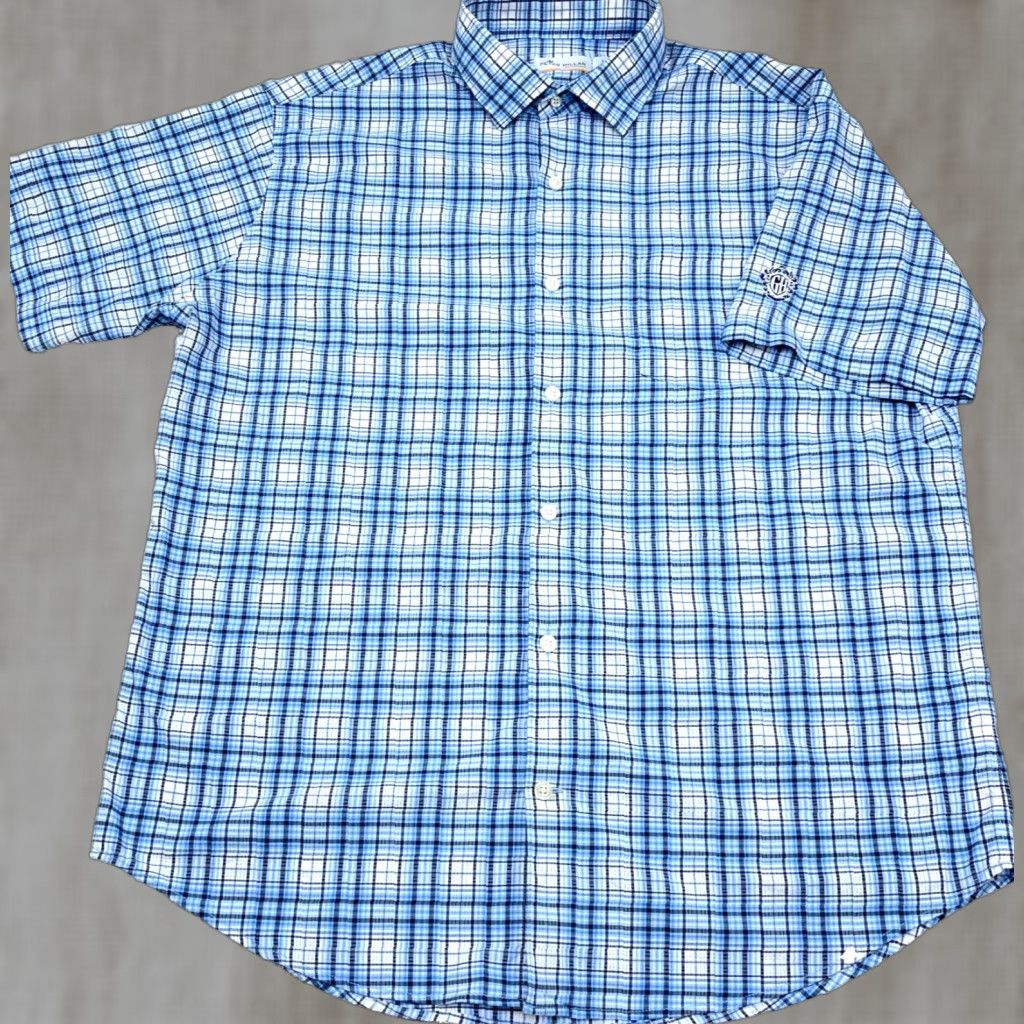Peter Millar Peter Millar Shirt Men Large Blue Button Up Performance Golf Tartan Plaid Dress Size 42R - 1 Thumbnail