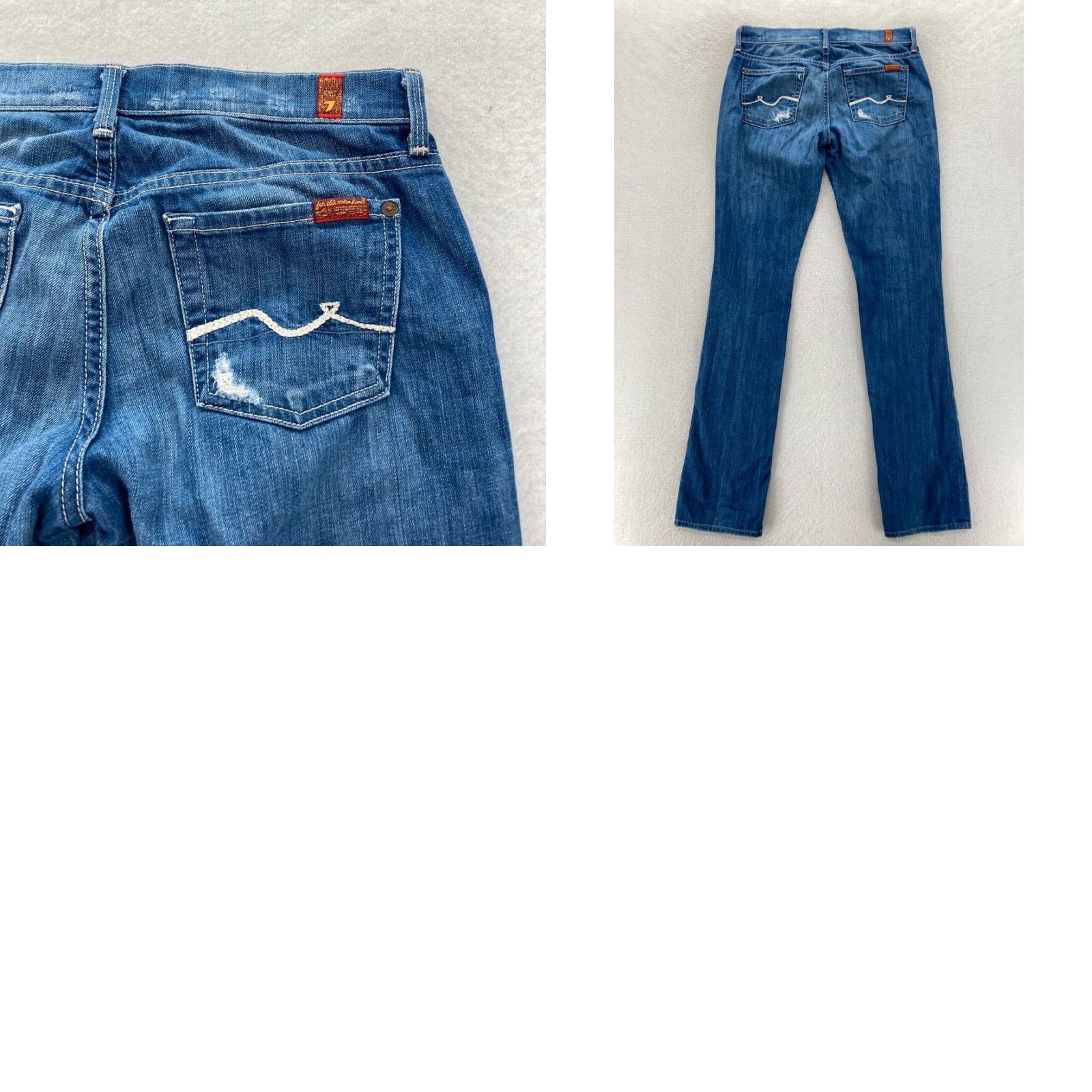 7 For All Mankind 7 For All Mankind Jeans Women's 27 Straight Leg Medium Wash Blue Stretch Denim - 5-Pocket - Regular - Size 27 - Womens Jeans Size 27" / US 4 / IT 40 - 9 Thumbnail