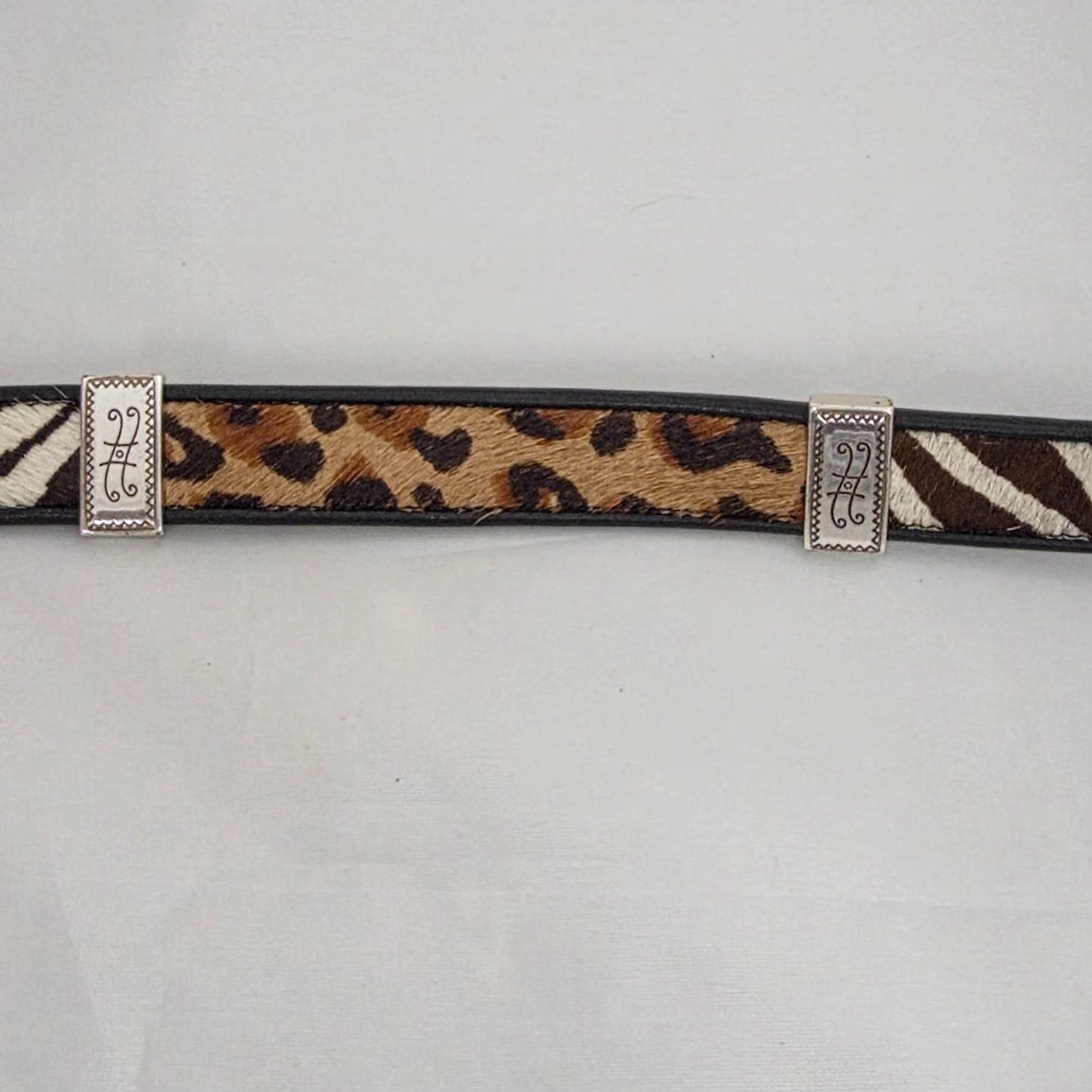 Brighton VINTAGE Brighton Belt Black Leather Leopard Zebra Cowhide Calf Fur Animal Print Sz Small Belt Women Size ONE SIZE - 4 Thumbnail