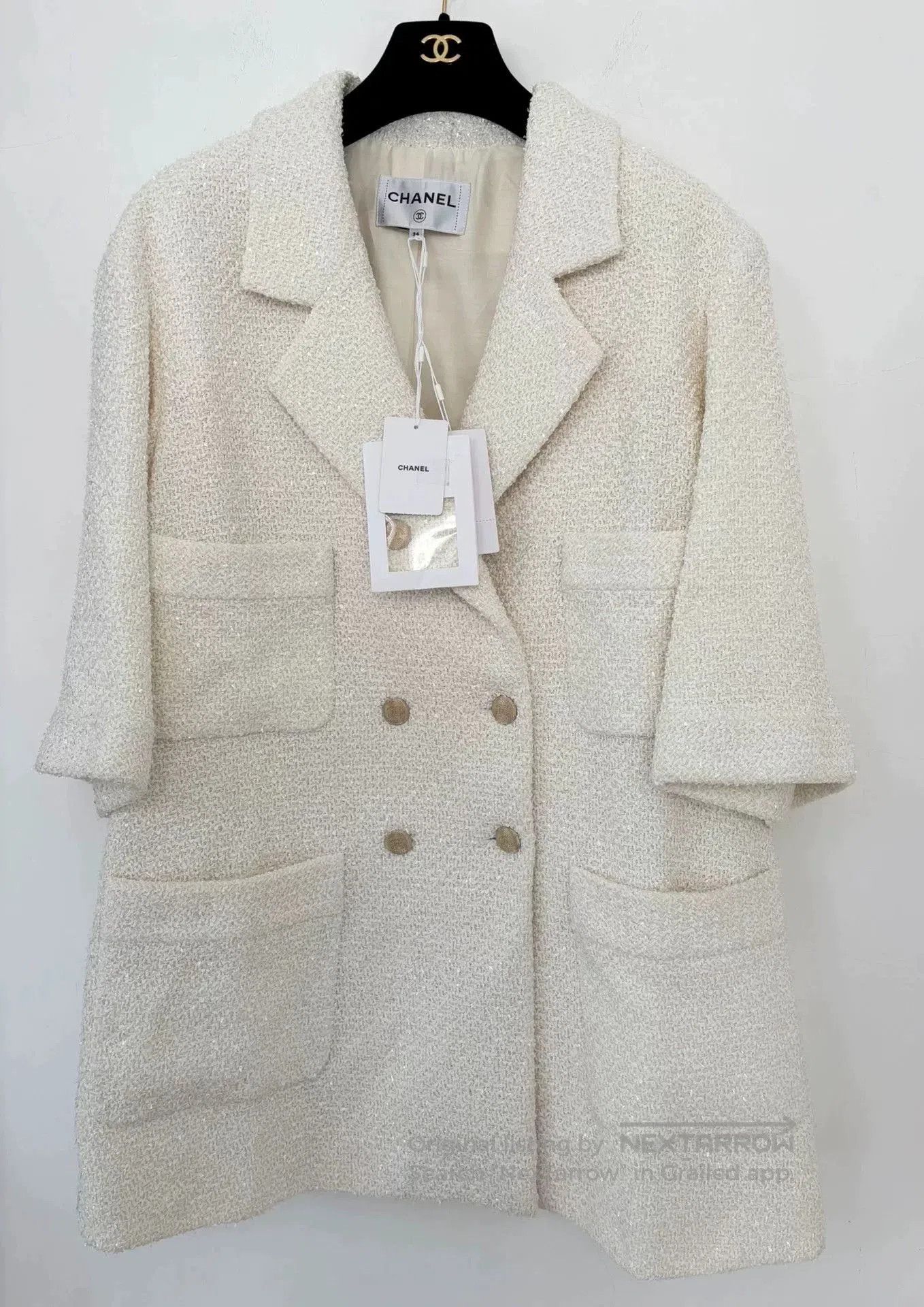 Chanel Chanel White Tweed Mid-Length Coat. Size US XS / EU 42 / 0 - 1 Thumbnail