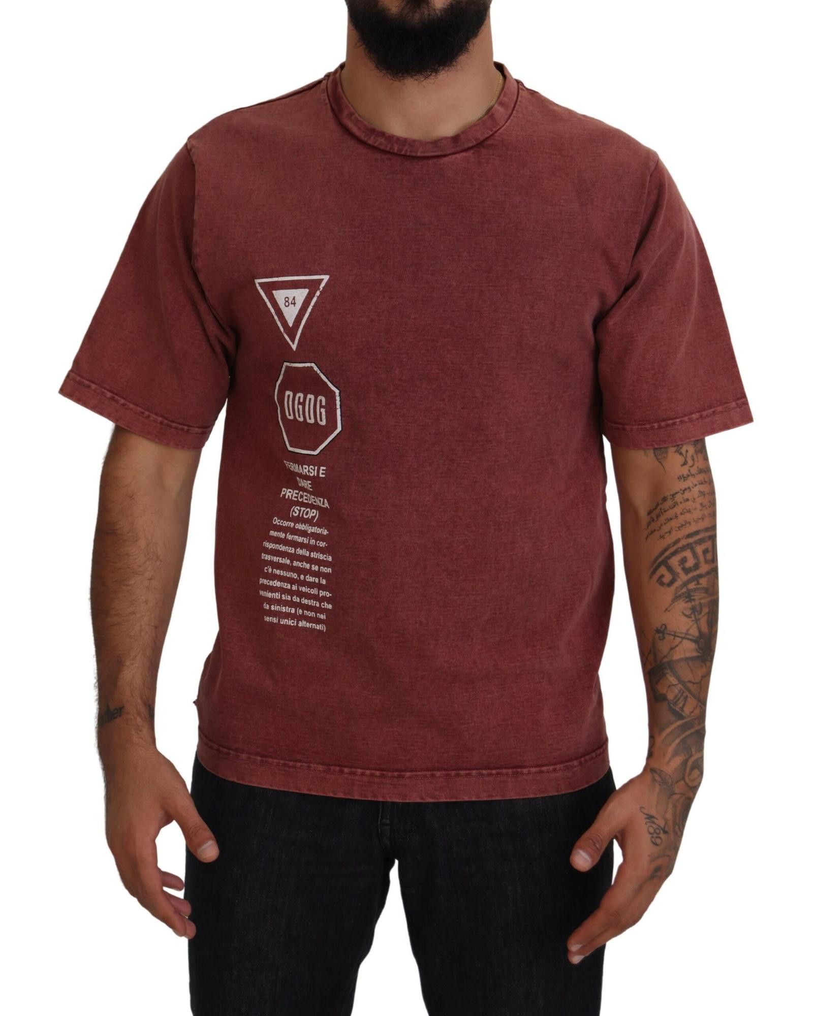 image of Dolce Gabbana Print Short Sleeves T-Shirt in Maroon, Men's (Size Small)