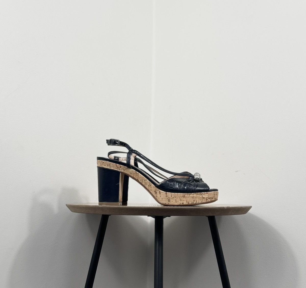 Marc by Marc Jacobs Marc By Marc Jacobs Navy Leather Cork Block Heel Sandals Size US 9.5 / IT 39.5 - 2 Thumbnail