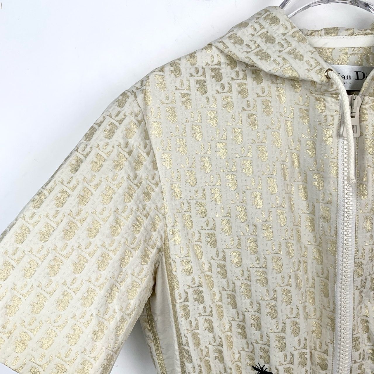 Dior Christian Dior Womens Ivory & Gold Monogram Hooded Short-Sle Size XS / US 0-2 / IT 36-38 - 3 Thumbnail