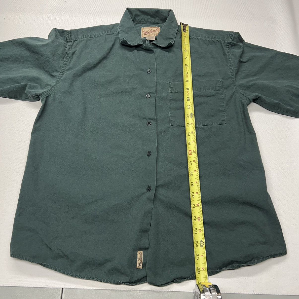 Vintage × Woolrich Woolen Mills Woolrich Button Up Shirt Green Pocket Solid Fern Classic Size M / US 6-8 / IT 42-44 - 19 Thumbnail