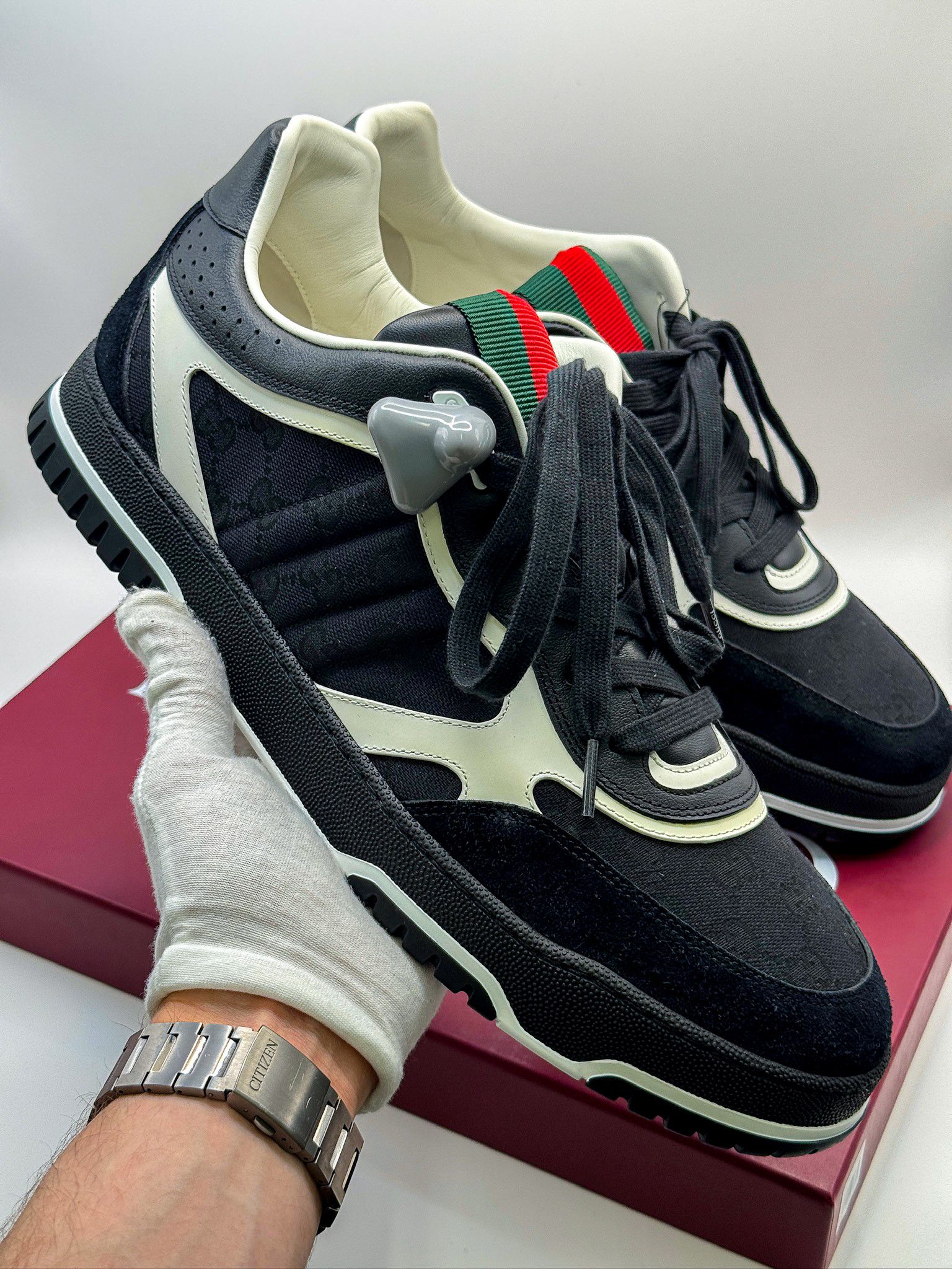 Gucci Gucci Re-Web GG Supreme Monogram Black Luxury Sneakers Size US 13 / EU 46 - 3 Thumbnail