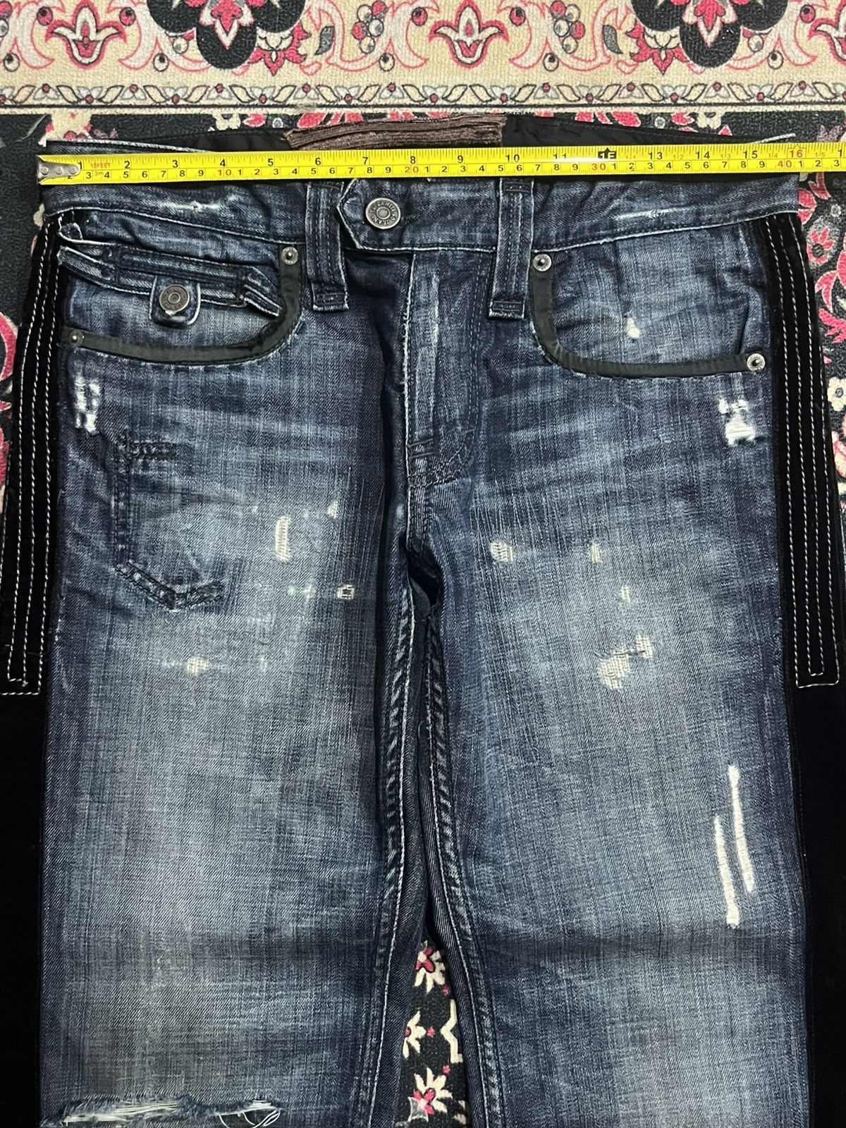 Ben Taverniti Unravel Project Vintage Ben Tavernity Velvet Side Panel Distressed Blue Jean Size US 28 / EU 44 - 12 Thumbnail