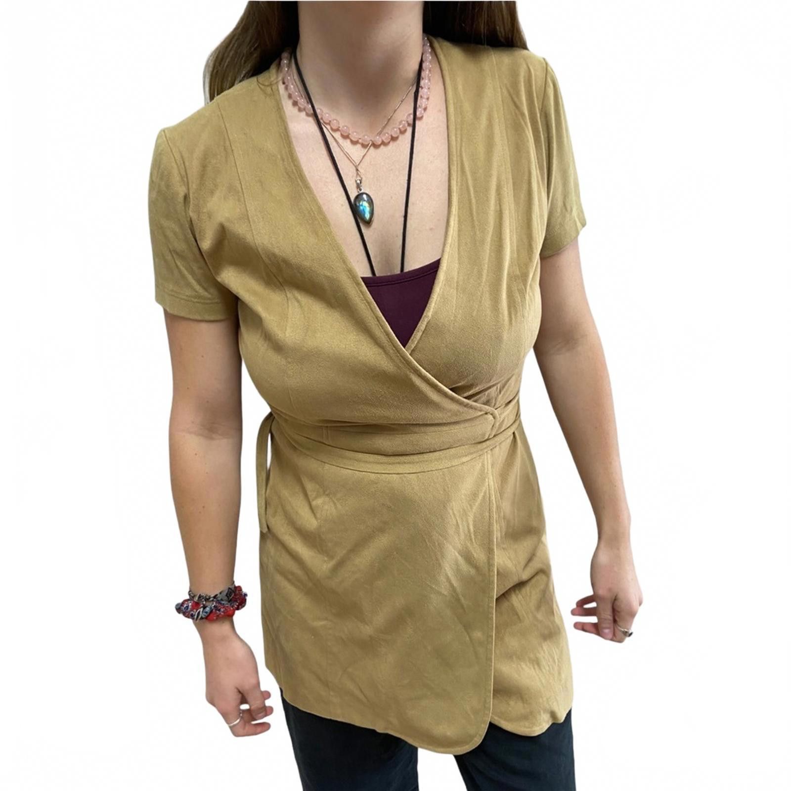 Designer 90s Wayne Rogers 6 Faux Suede Wrap Dress Size M / US 6-8 / IT 42-44 - 3 Thumbnail
