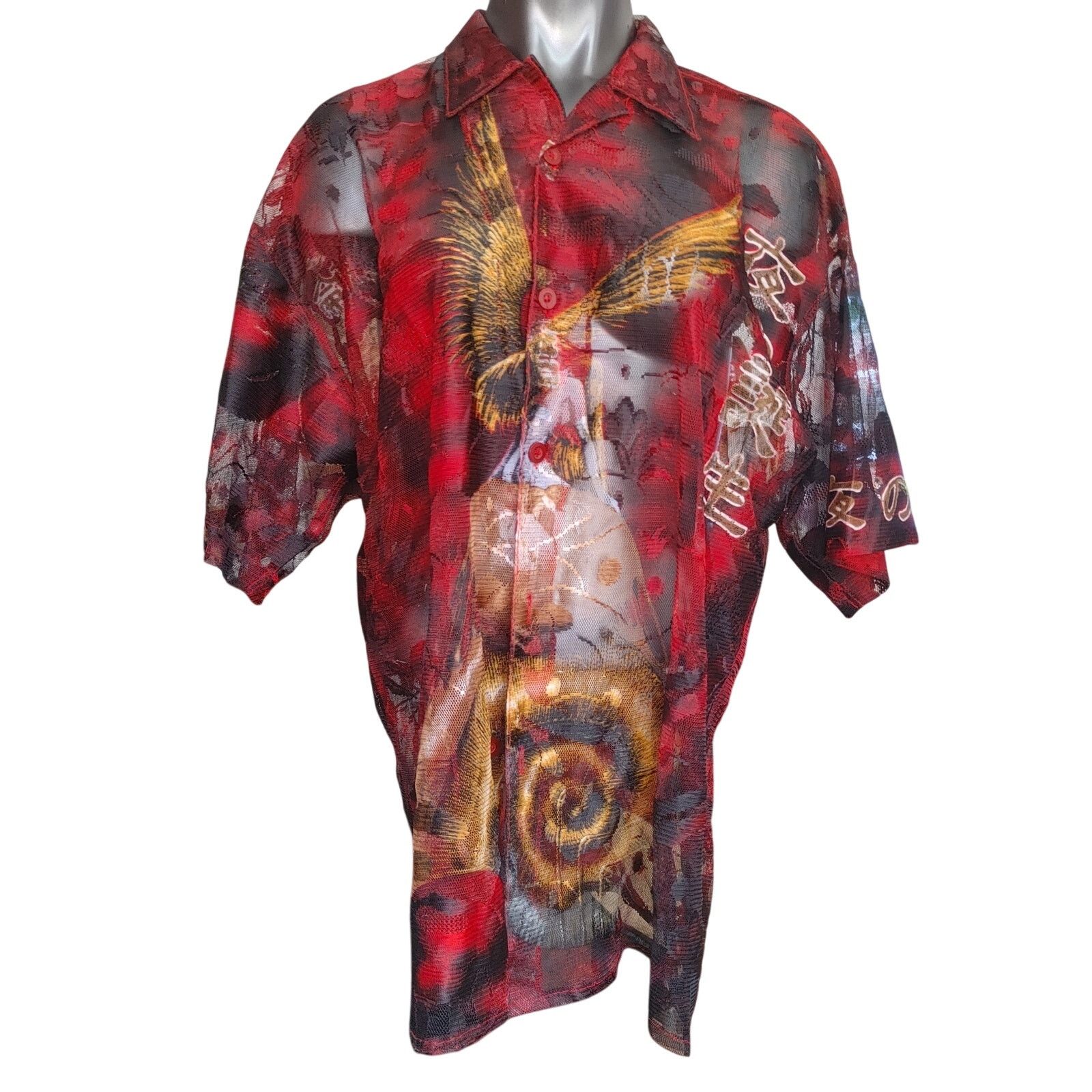Other Regal Wear Mens L Red Mesh Bttn Dwn Abstract Shirt Size L / US 10 / IT 46 - 1 Thumbnail