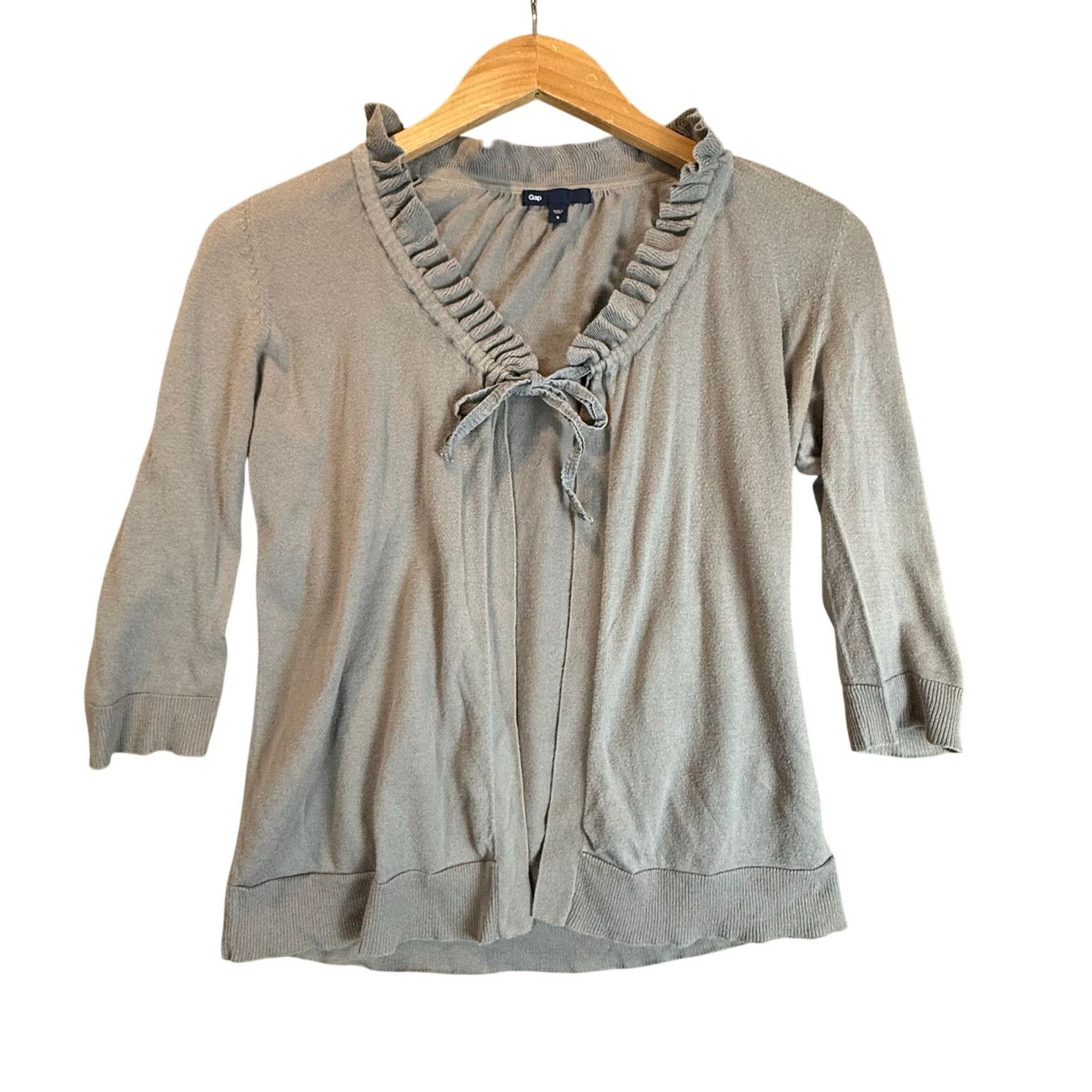 Gap Gap Gray Cotton Cardigan Sweater Open Tie Neck Ruffle S Y2K Size S / US 4 / IT 40 - 1 Thumbnail