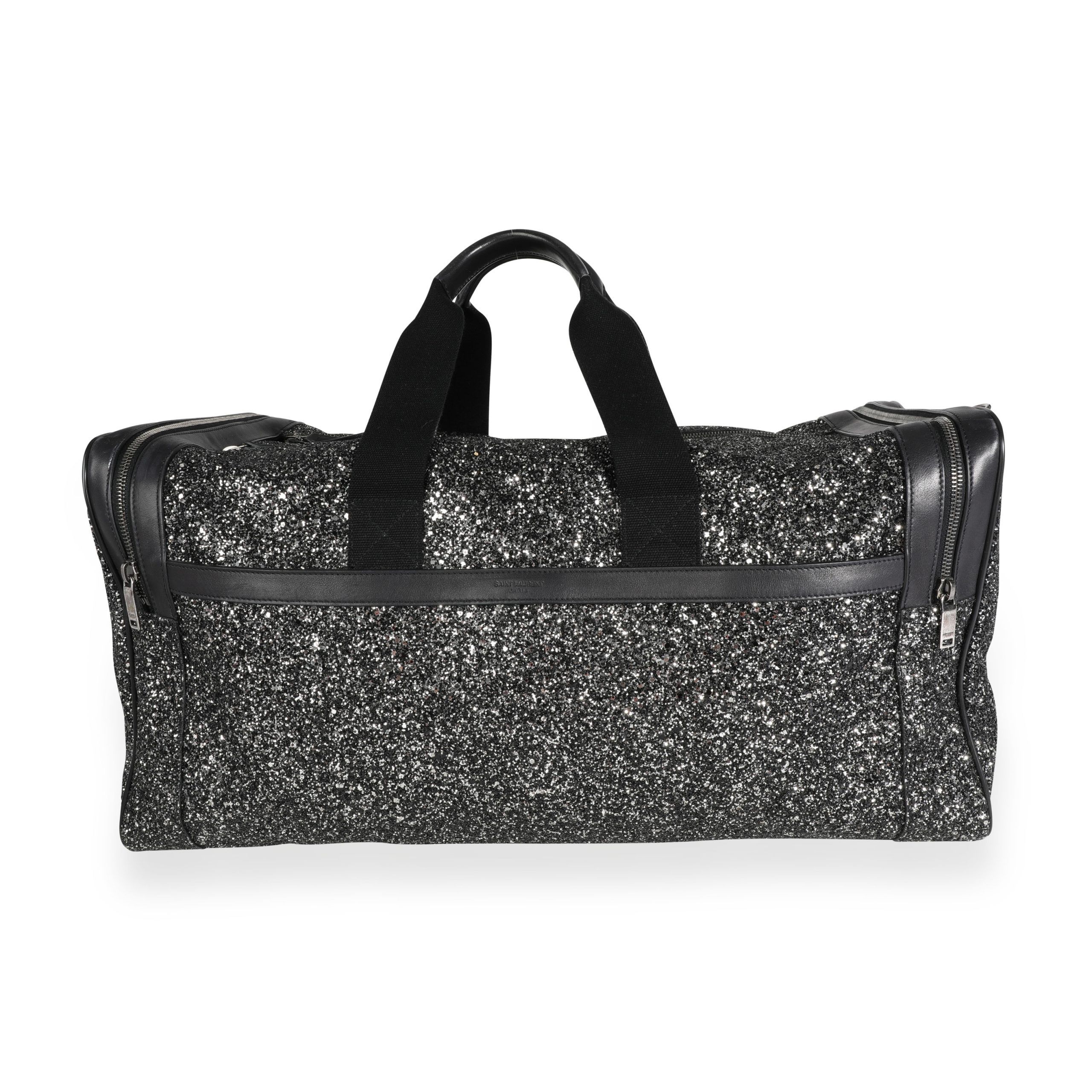image of YVES Saint Laurent Glitter Canvas & Black Leather City Gym Duffle Bag, Women's