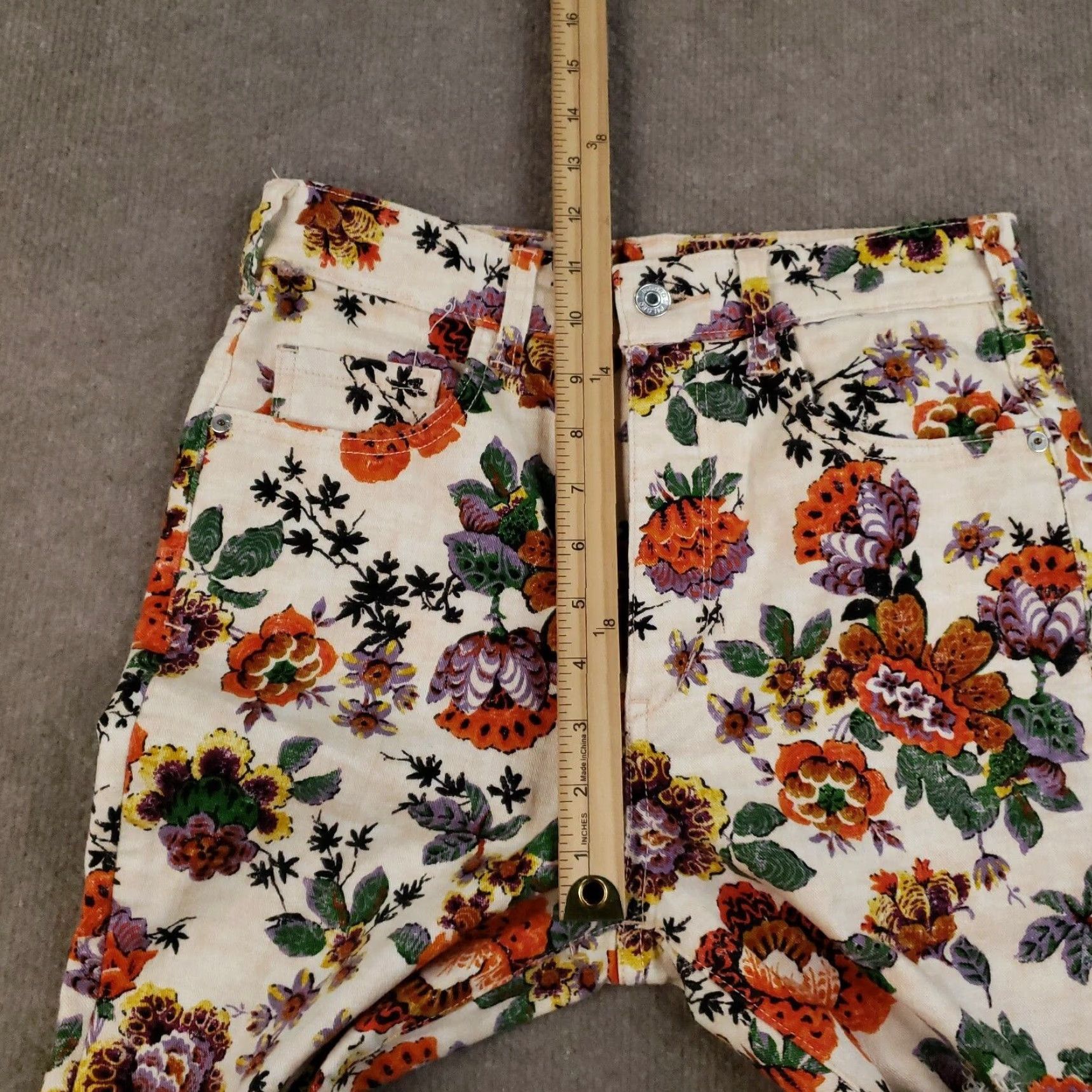 Anthropologie VINTAGE Anthropologie Pilcro Pants Womens 27 Cigarette High Rise Floral Raw Hem Boho Denim Stretch Orange 27 Mens Girls Womens Size 27" / US 4 / IT 40 - 7 Thumbnail