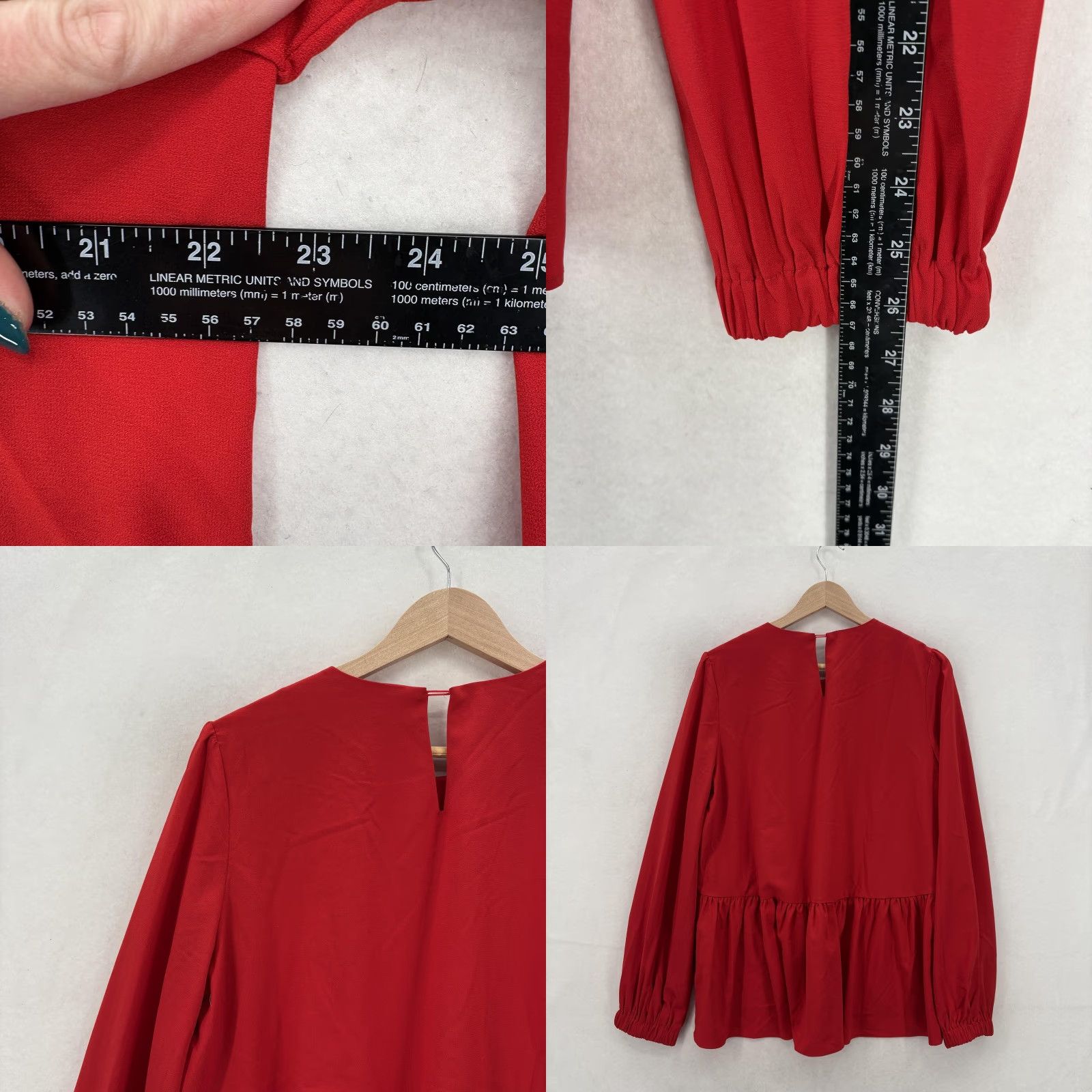 Vintage Pomander Place Blouse Womens Large Red Round Neck Long Sleeve Solid Ruffle Preppy Lightweight NWOT Vest? Size L / US 10 / IT 46 - 8 Thumbnail