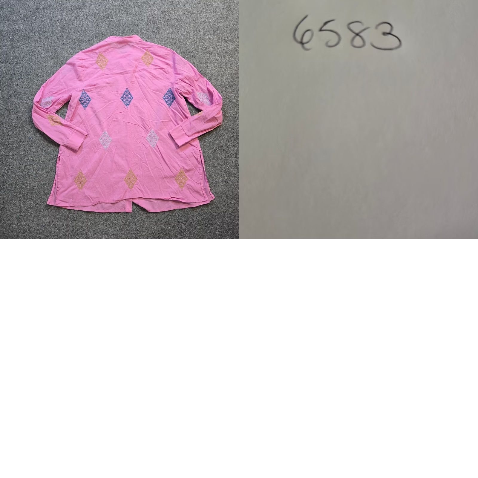 Pinko J Jill Top Blouse Womens Medium Pink Diamond Embroidered Long Sleeve Button Casual Shirt Size M / US 6-8 / IT 42-44 - 8 Thumbnail