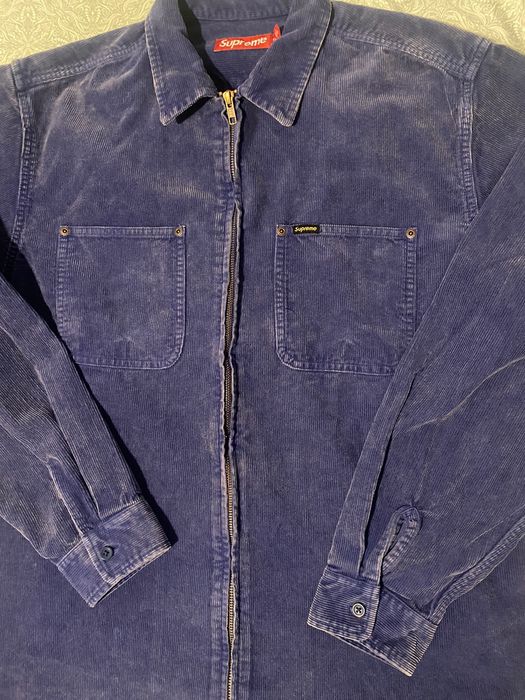 Supreme Supreme Washed Corduroy Zip Up Shirt Blue XL | Grailed