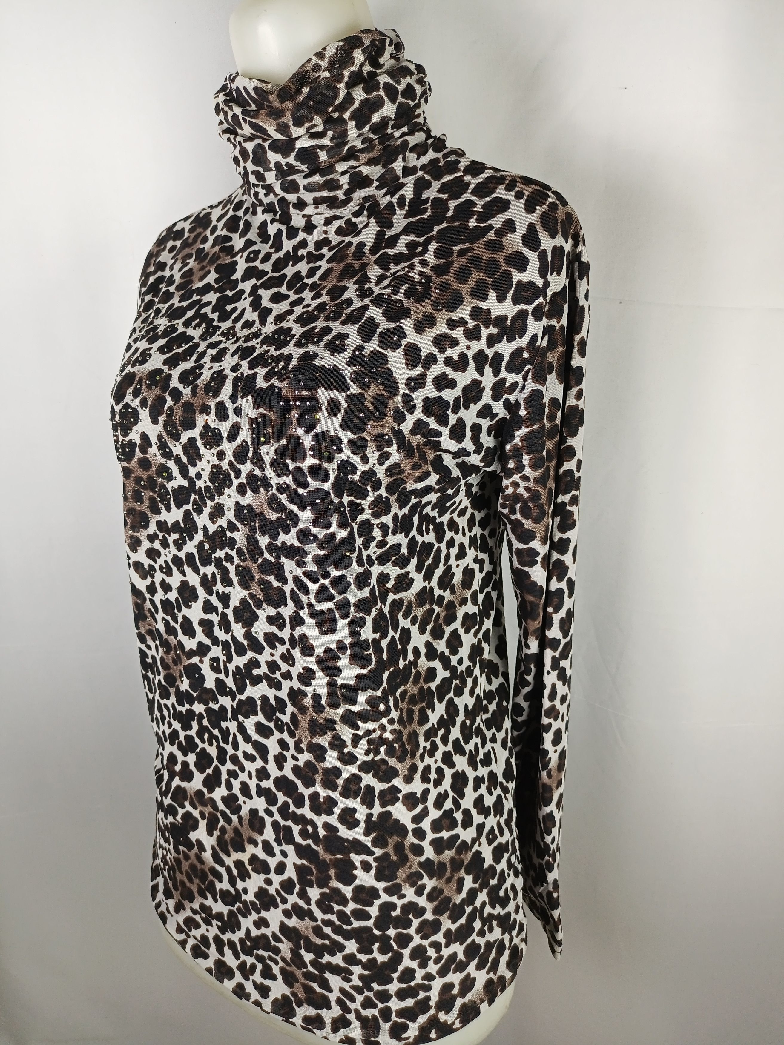 If Six Was Nine × Japanese Brand × Vintage Women's Long Sleeve Rhinestones Leopard Print Turtleneck Size M / US 6-8 / IT 42-44 - 15 Thumbnail