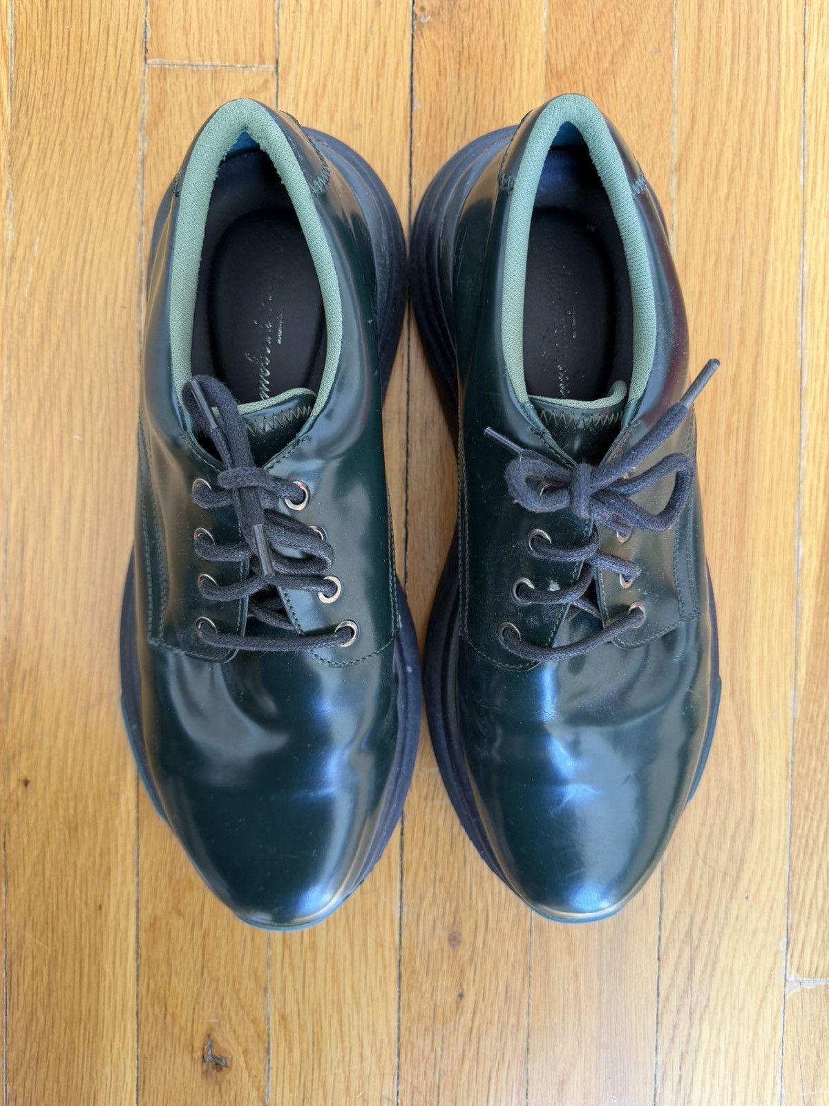 Salvatore Ferragamo Green Leather Derby Ferragamo Shoes Size US 9.5 / EU 42-43 - 2 Thumbnail