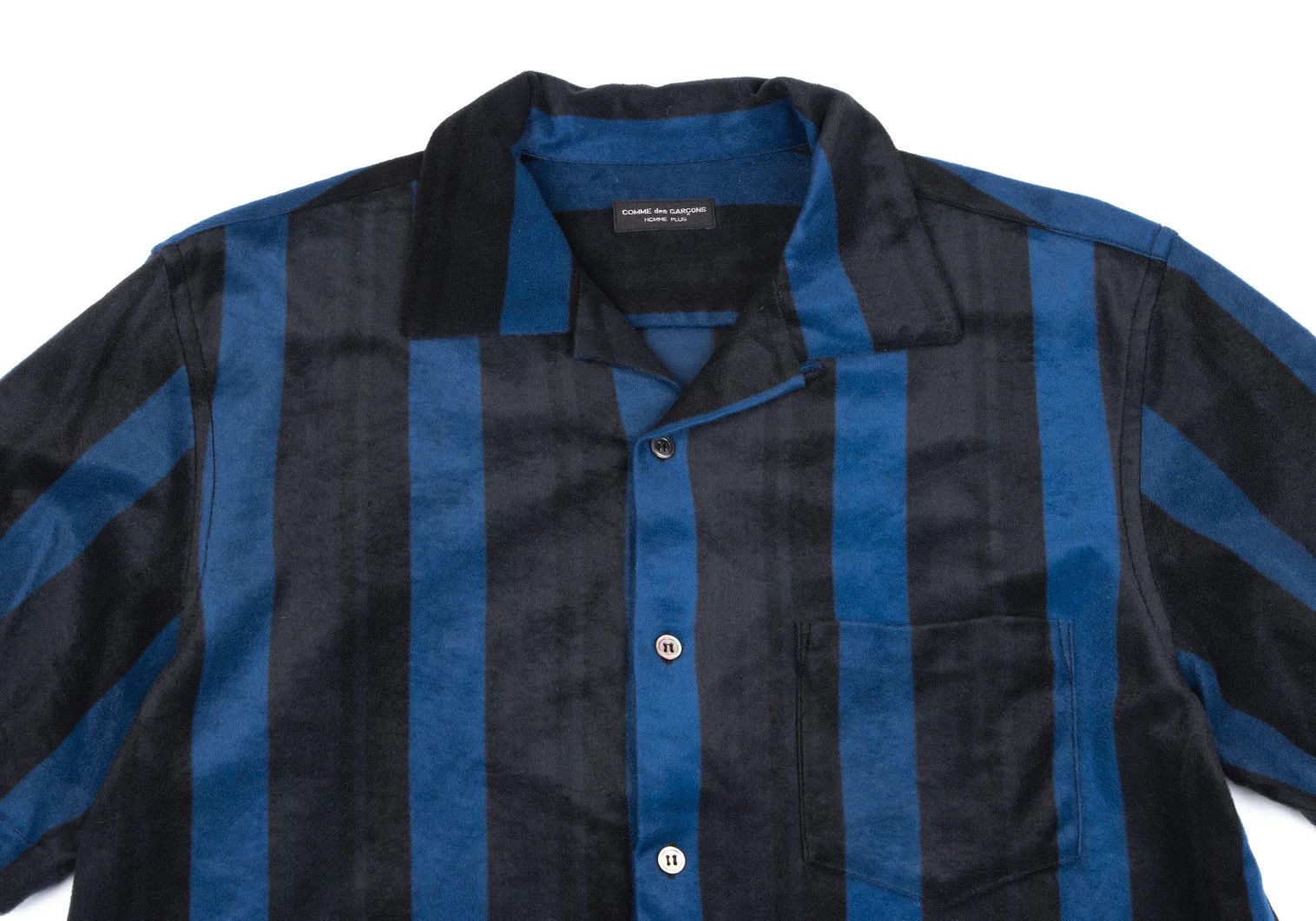 Comme des Garcons Homme Plus Nylon Pile Stripe Open Collar Short Sleeve Shirt Blue Black Size US M / EU 48-50 / 2 - 2 Thumbnail