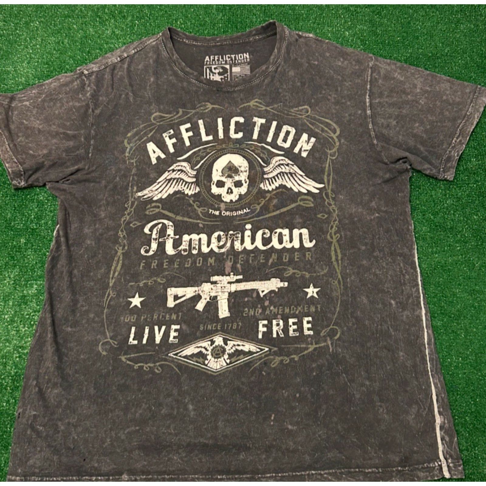 Affliction VINTAGE Affliction Shirt XL Gray Grunge Skull Wings Freedom Defender Y2K Punk VTG Men Shirt XL Mens Size US XL / EU 56 / 4 - 5 Thumbnail