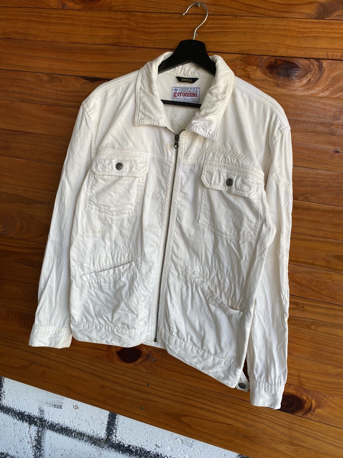 Japanese Brand Vintage Geronimo Chief U.S.A. White Embroidered Jacket Nativ Size US S / EU 44-46 / 1 - 4 Thumbnail