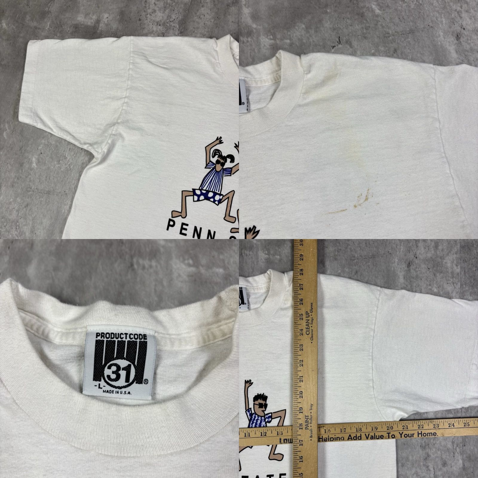 Penn VINTAGE Penn State Stick Figure Art T Shirt Mens L Crew Neck White Cotton Short Sleeve Graphic Print 90s University Mens Size US L / EU 52-54 / 3 - 8 Thumbnail