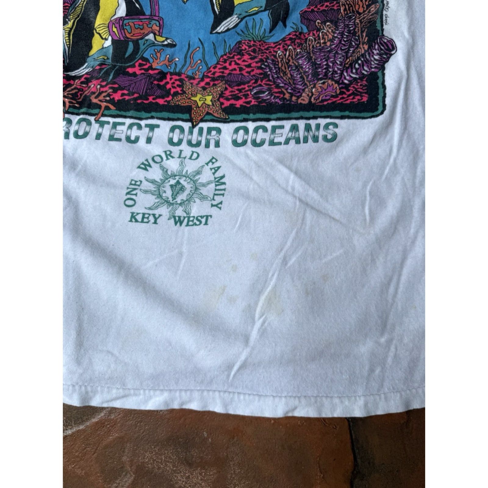 Vintage VINTAGE 90s Protect Our Ocean Fish Key West T-Shirt XL White Cotton Regular Men Solar-T Logo Short Sleeve Crew Neck 80s Theme Size US XL / EU 56 / 4 - 6 Thumbnail
