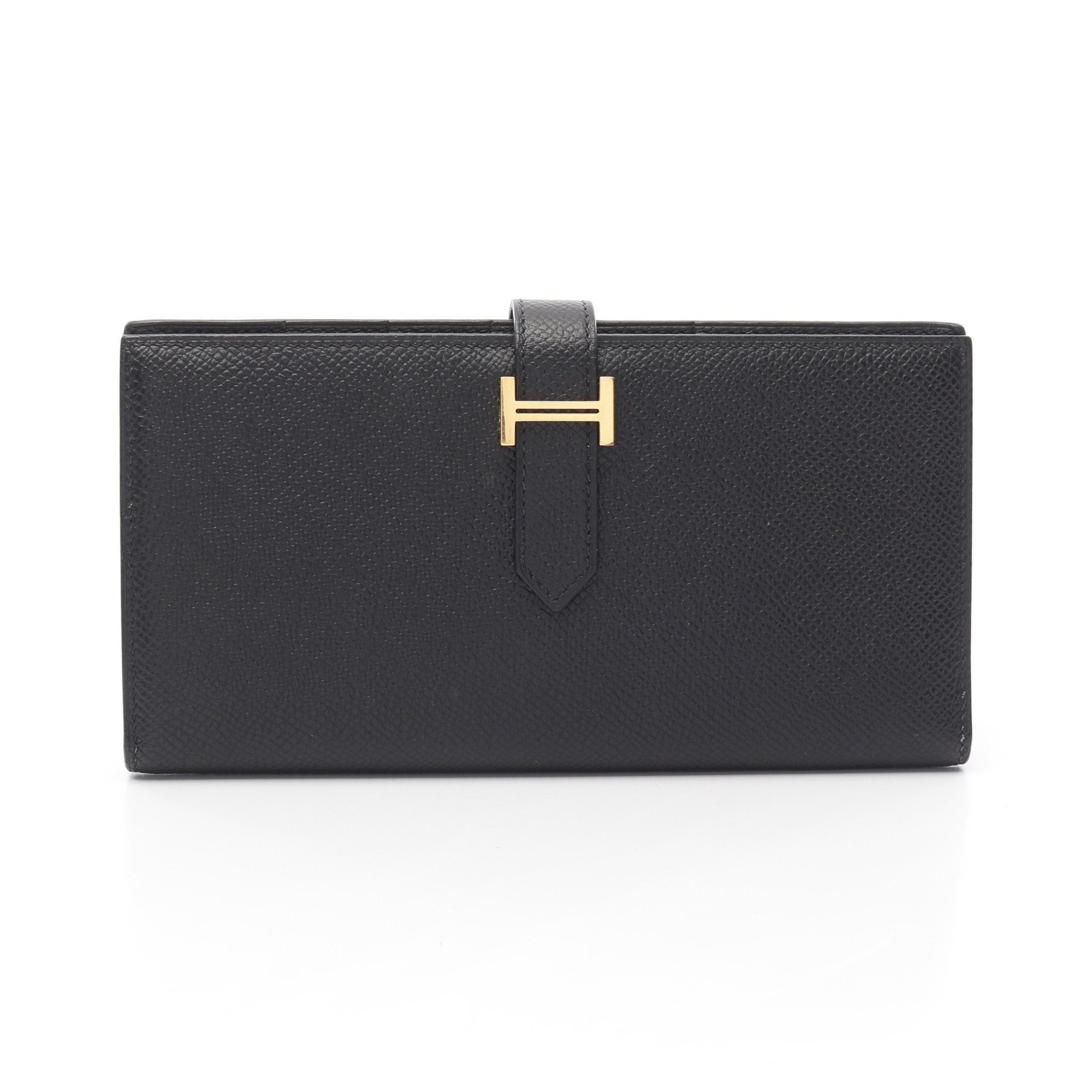 Hermes Hermes Bear Souffle Bi-Fold Long Wallet Veau Epsom Black Gold Hardware C Engraved Size ONE SIZE - 1 Thumbnail