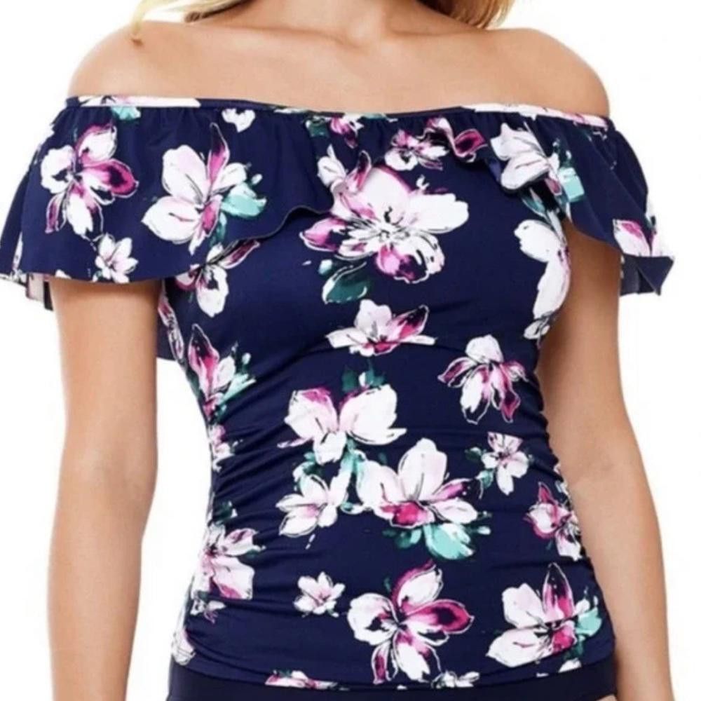Designer Swim Solutions l NWT Navy Floral Ruffle Tankini Top Size 18 Size ONE SIZE - 1 Thumbnail