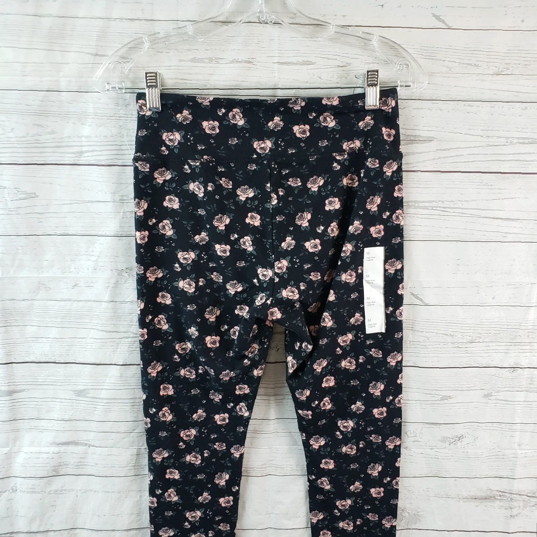 Vintage Wild Fable Leggings Womens M Black Floral Cotton Blend High Rise Size 32" / US 10 / IT 46 - 4 Thumbnail