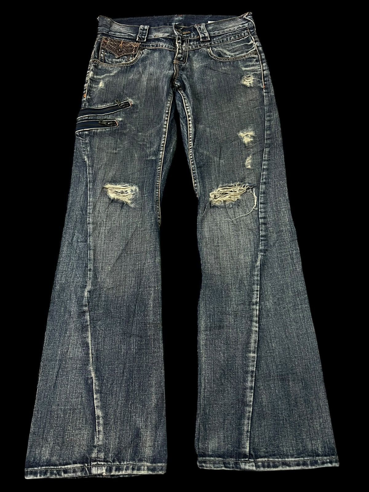 Japanese Brand 💥Flare💥Semantic Design Snake Skin Twist Leg Distress Jean Size US 32 / EU 48 - 1 Thumbnail