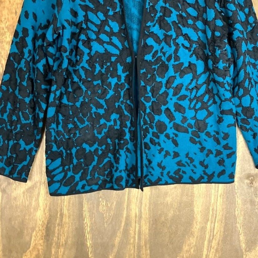 Vintage Chicos Womens Cardigan Sweater Teal Black Knit Open Front Long Sleeve Stretch M Casual Womens Boys Girls? Size M / US 6-8 / IT 42-44 - 3 Thumbnail