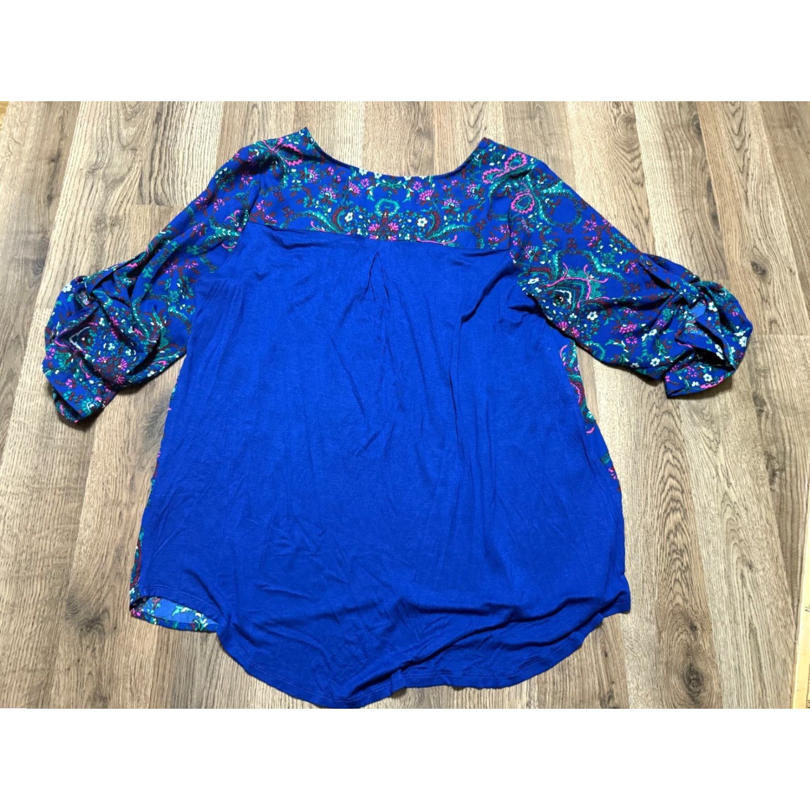 Vintage My Michelle Blouse Women's XL Blue Floral 3/4 Sleeve 1/4 Zipper Shirt Womens XL Blue Floral Modern Casual Size XL / US 12-14 / IT 48-50 - 2 Thumbnail