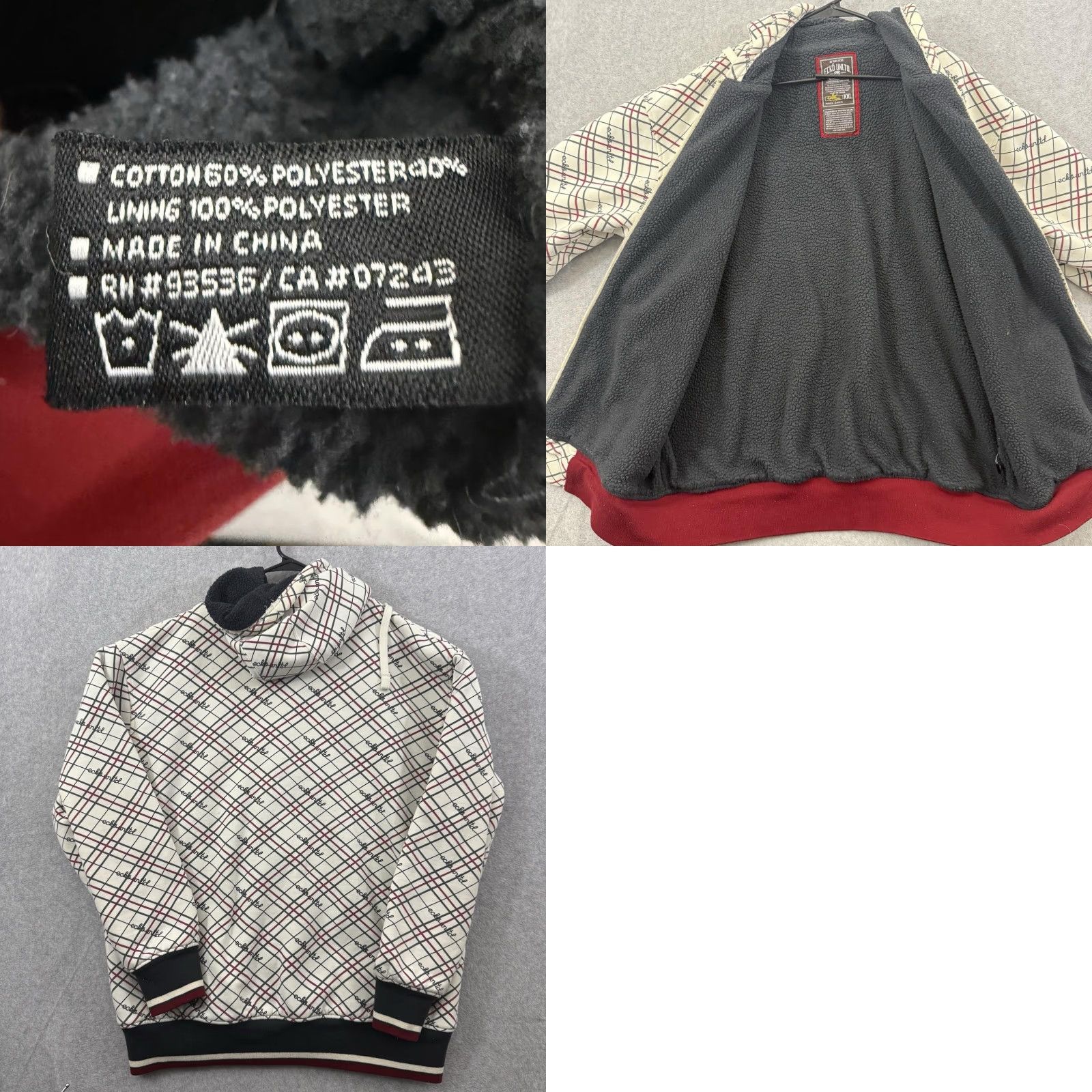 Ecko Unltd. VINTAGE Ecko Unltd Hoodie Mens 2XL Cream Full Zip Plaid Striped Sherpa 90s Y2K Size US XXL / EU 58 / 5 - 8 Thumbnail