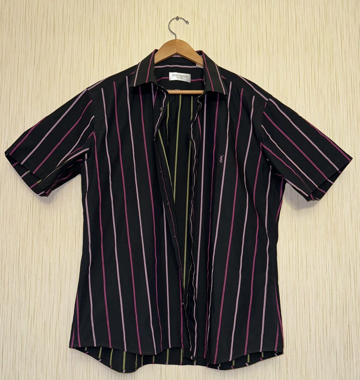 Vintage × Yves Saint Laurent Yves Saint Laurent pink striped short sleeve shirt Size US XL / EU 56 / 4 - 3 Thumbnail